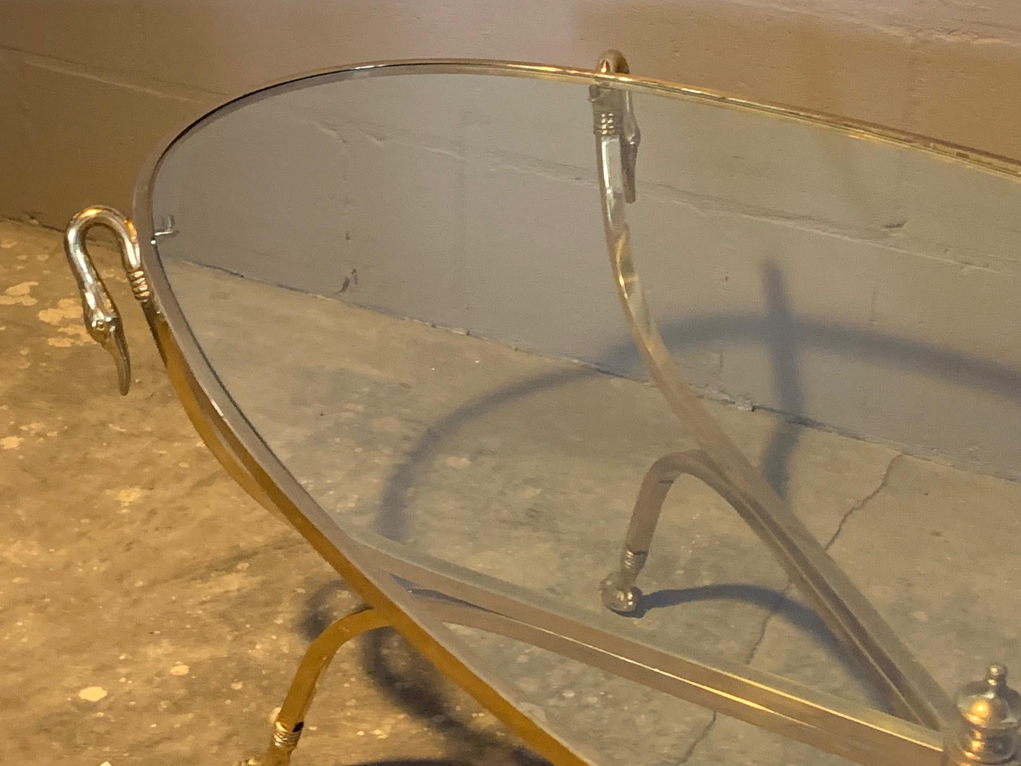 Italian Brass Swan Coffee Table, 1970s 6