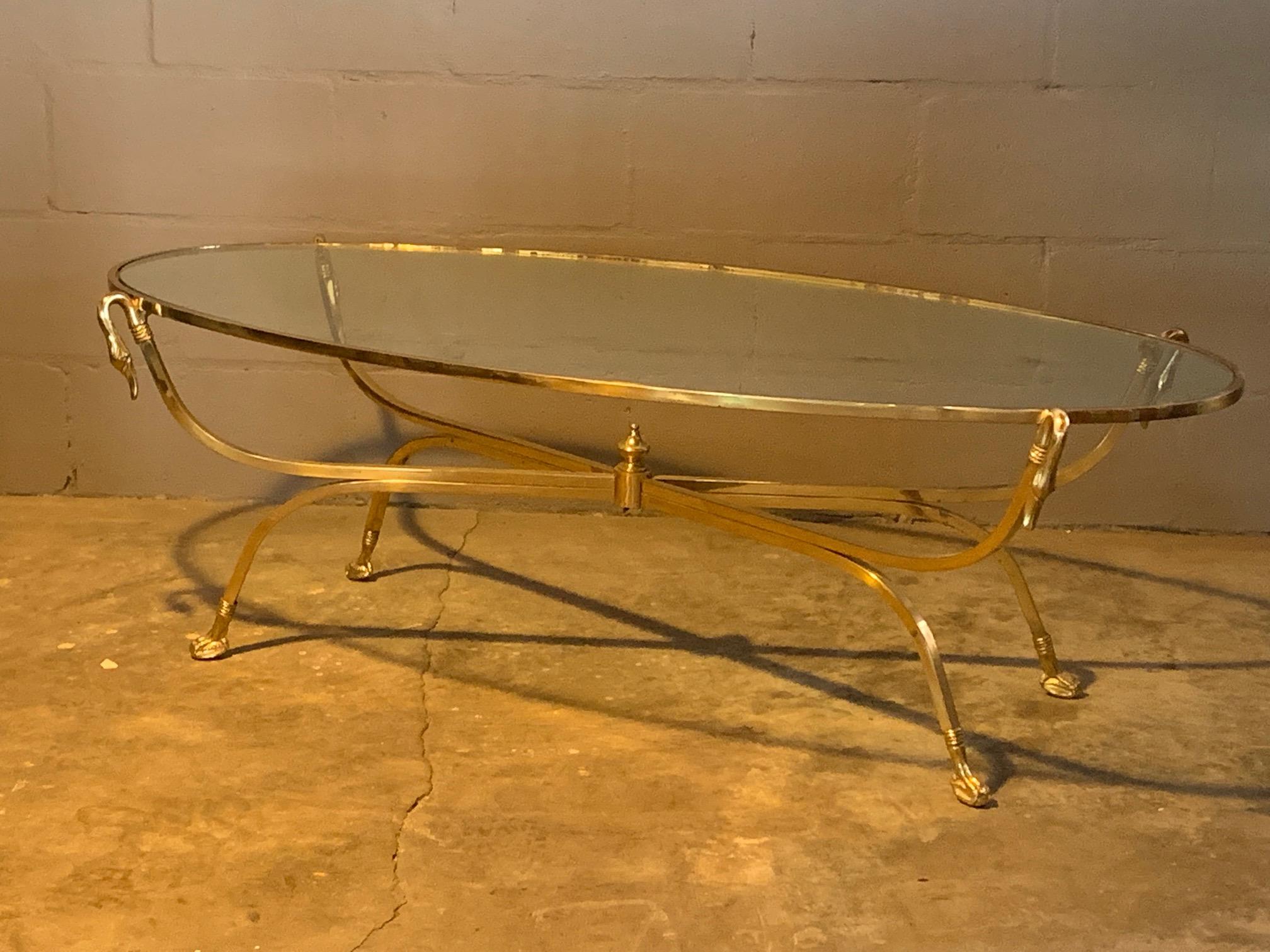 Italian Brass Swan Coffee Table, 1970s 1