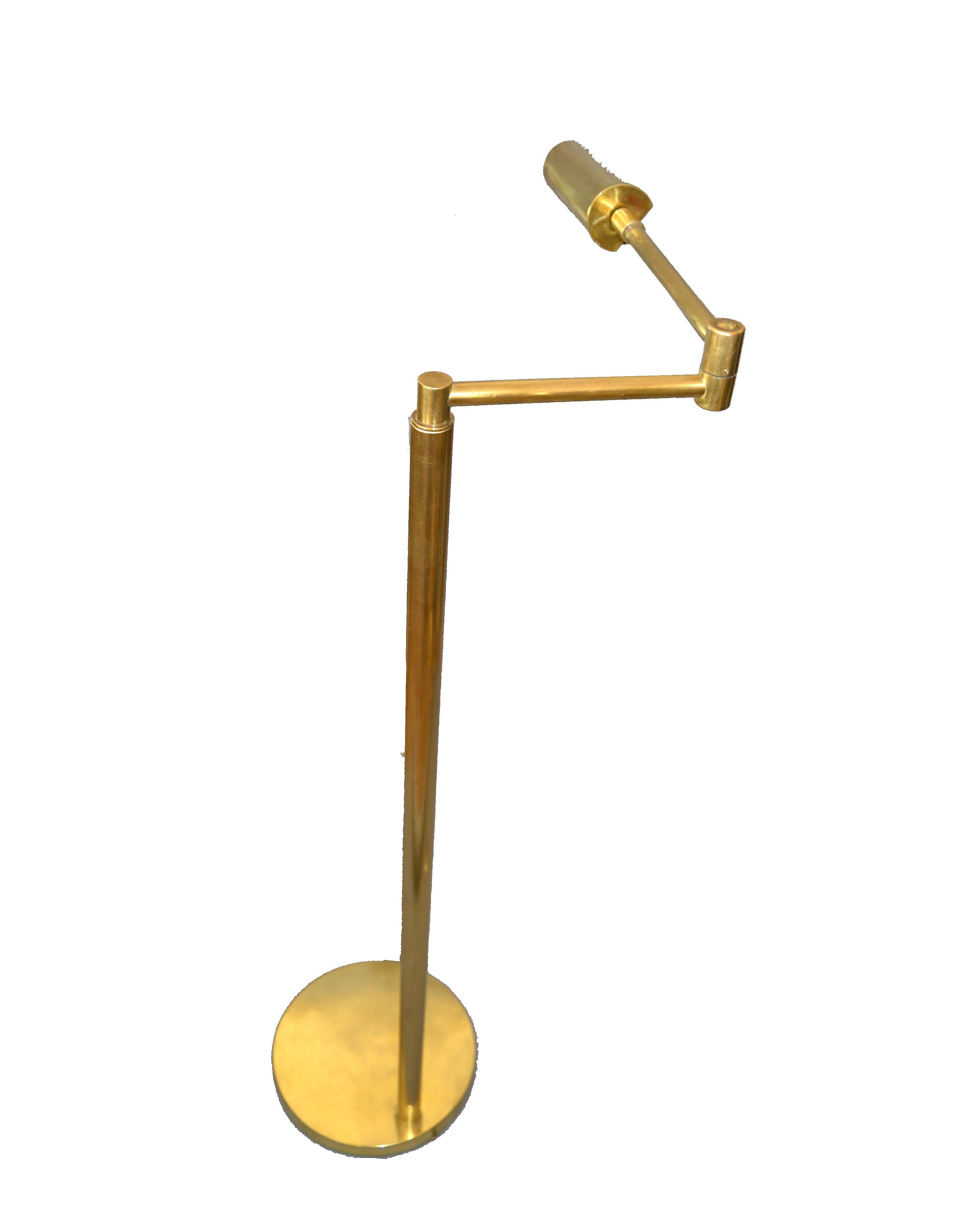 Mid-Century Modern Italian brass swing arm floor or reading lamp.
Comes with a footswitch and the shade rotates.
Wired for the U.S. and uses a max. 40 watts light bulb as shown in the pictures.
 