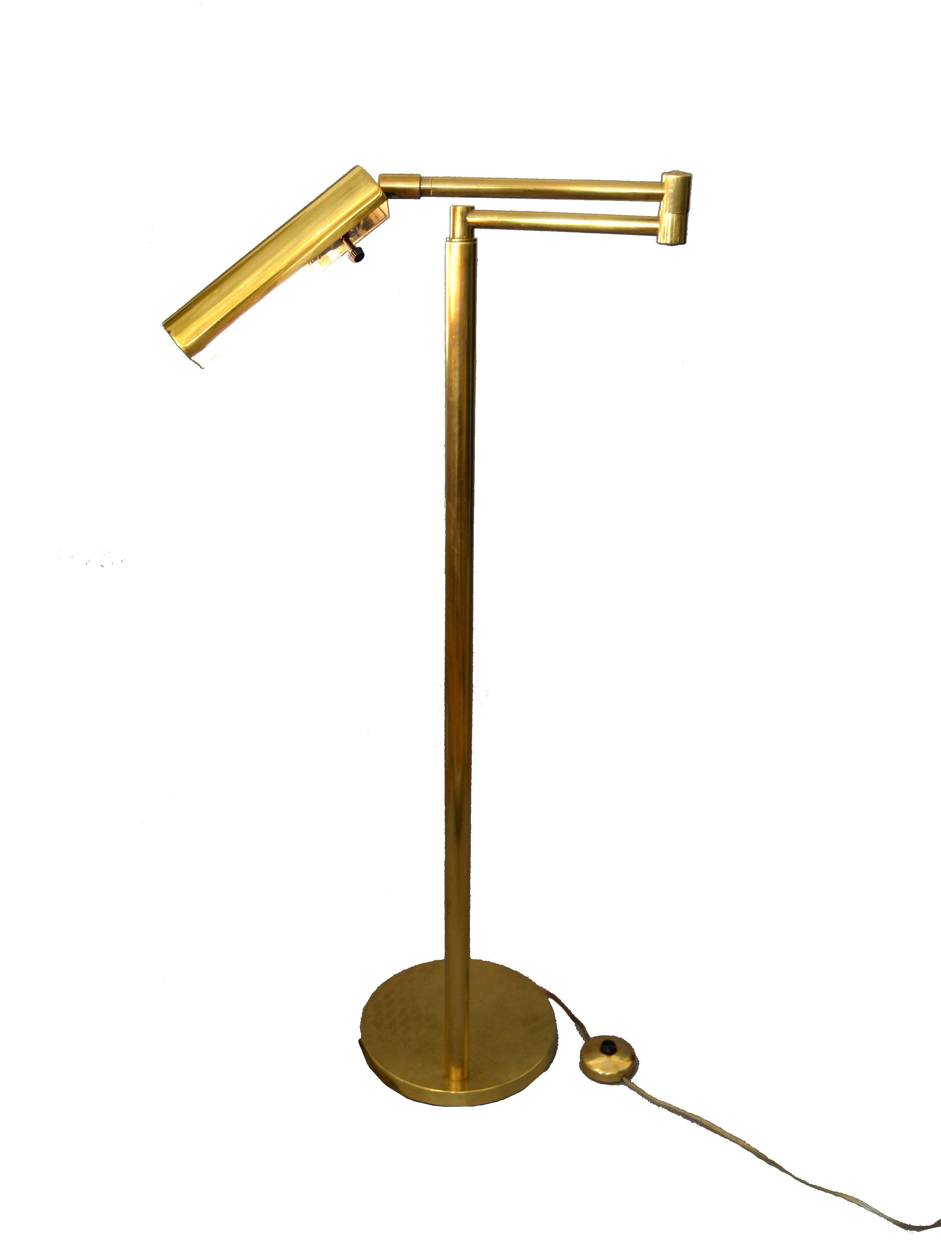 Late 20th Century Italian Brass Swing Arm Floor or Reading Lamp