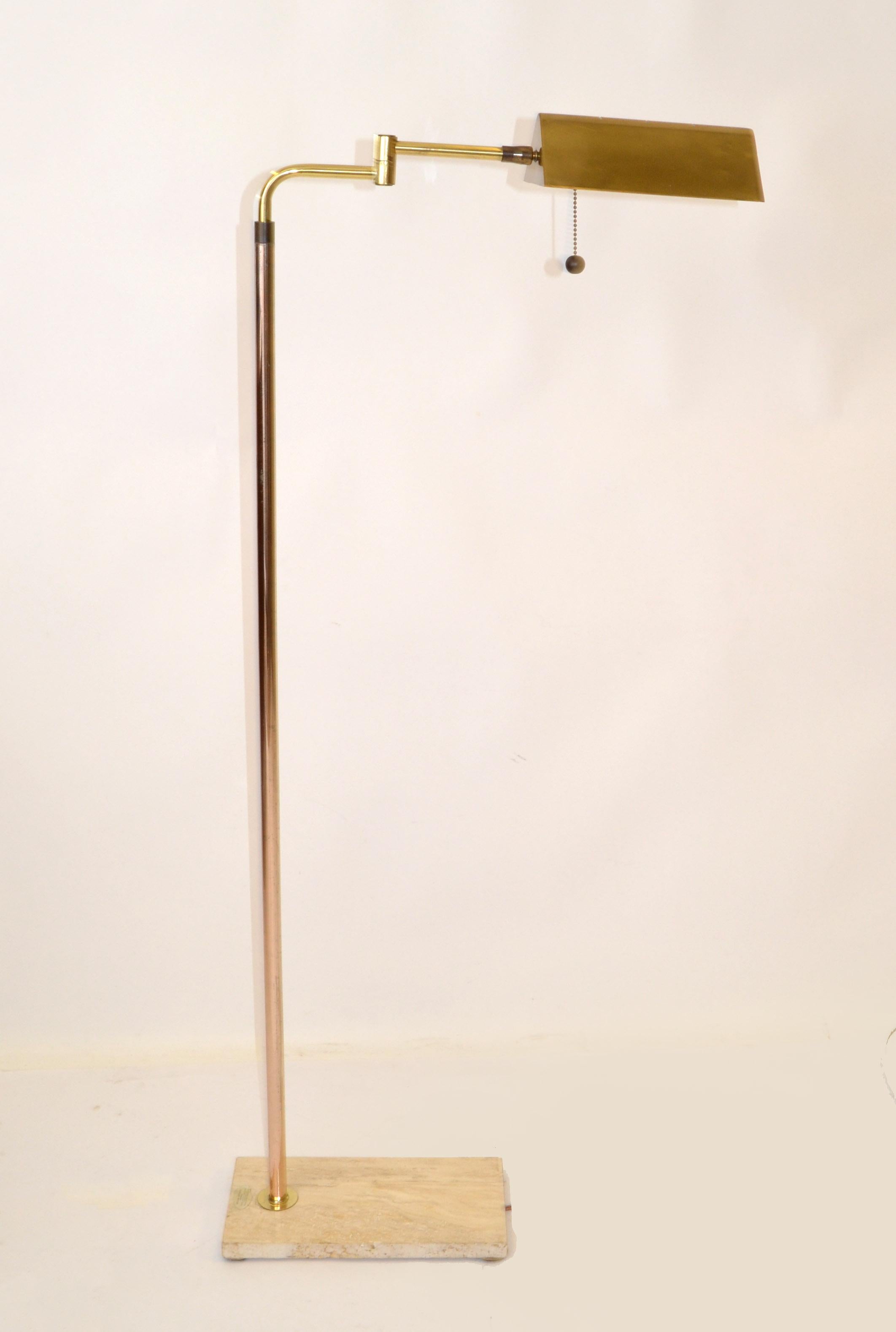 Italian Brass Swing Arm Floor Reading Lamp Rectangle Genuine Taupe Marble Base For Sale 8