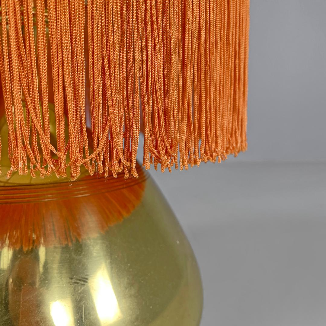 Italian brass table lamp with beige lampshade and orange fringes, 1980s For Sale 8