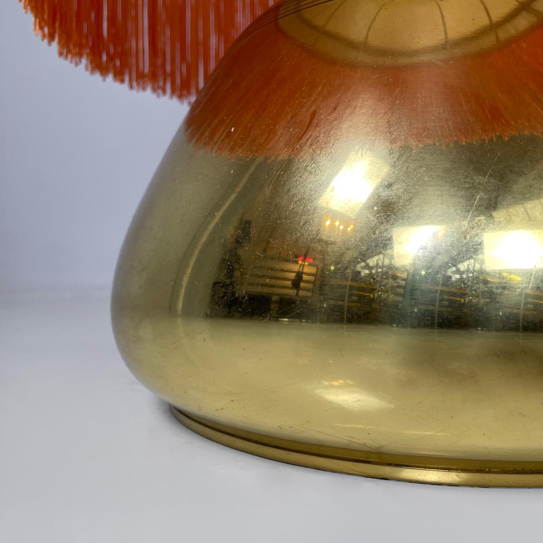 Italian brass table lamp with beige lampshade and orange fringes, 1980s For Sale 11