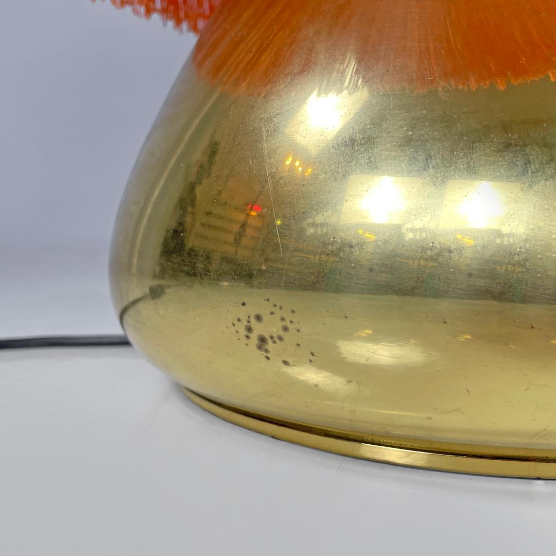 Italian brass table lamp with beige lampshade and orange fringes, 1980s For Sale 13