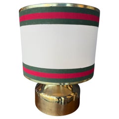 Lampada da tavolo italiana in ottone con paralume in tela. 1970s