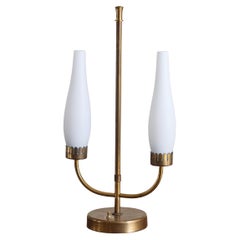 Italian Brass Table Lamp with Frosted Glass Shades, 1950s