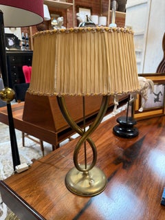 Italian Brass Table Lamp with Twisted Loop Base and Pleated Shade, 1950s
