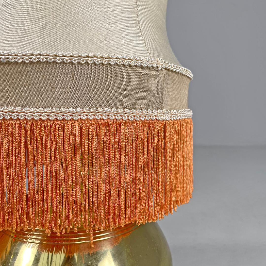 Italian brass table lamps with beige lampshade and orange fringes, 1980s For Sale 7