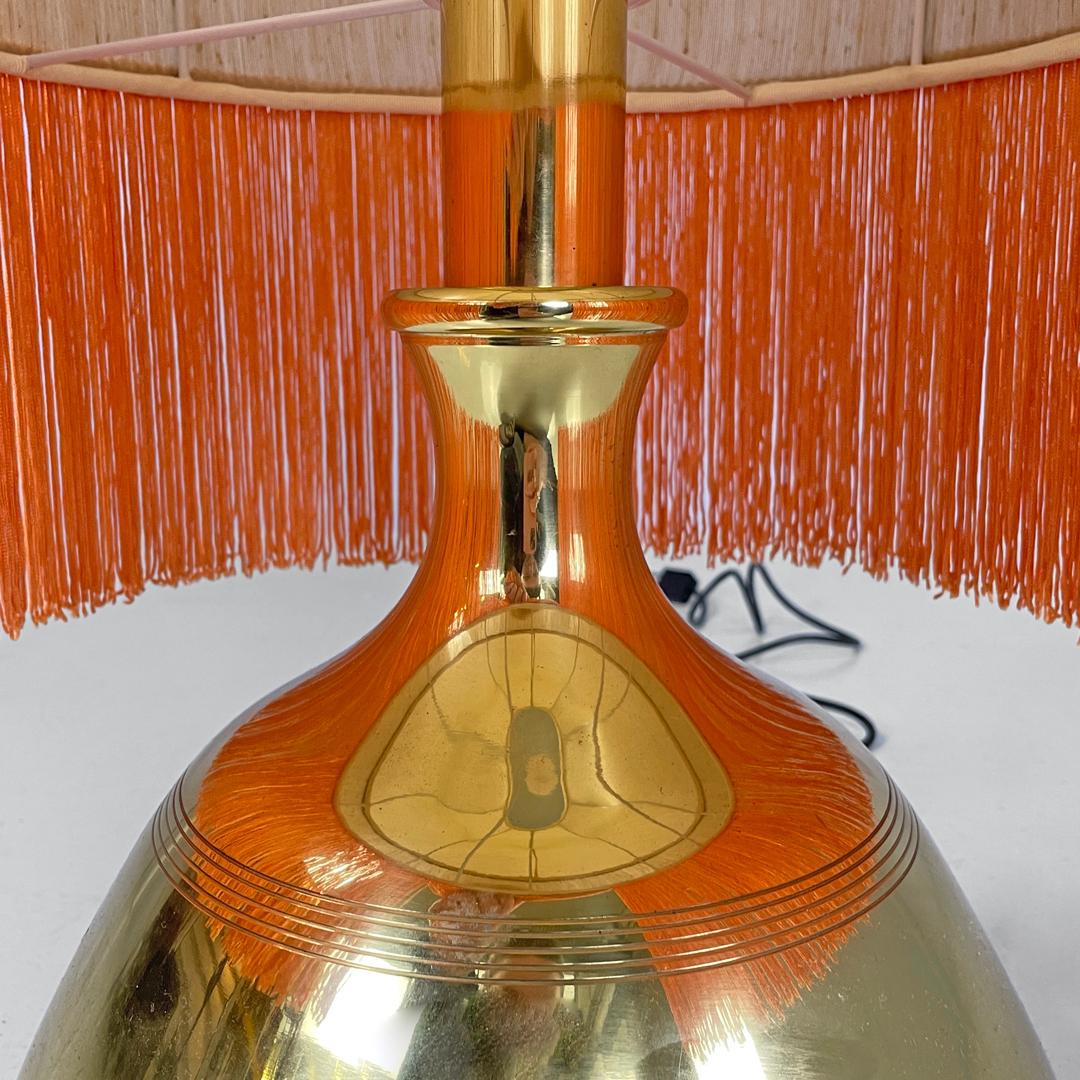 Italienische Messing-Tischlampen mit beigem Lampenschirm und orangen Fransen, 1980er Jahre im Angebot 8