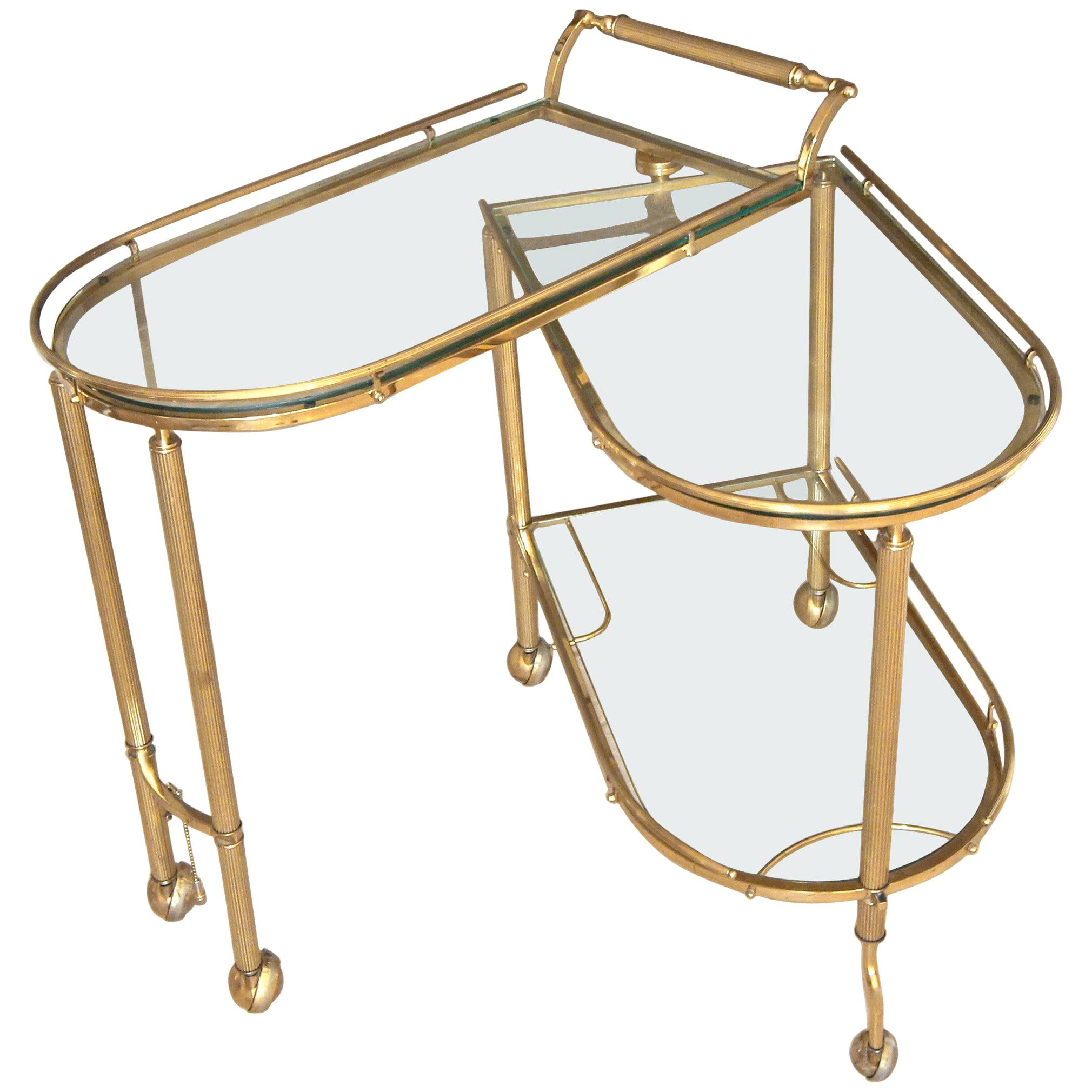 Italian Brass Three-Tier Swivel Bar Serving Cart