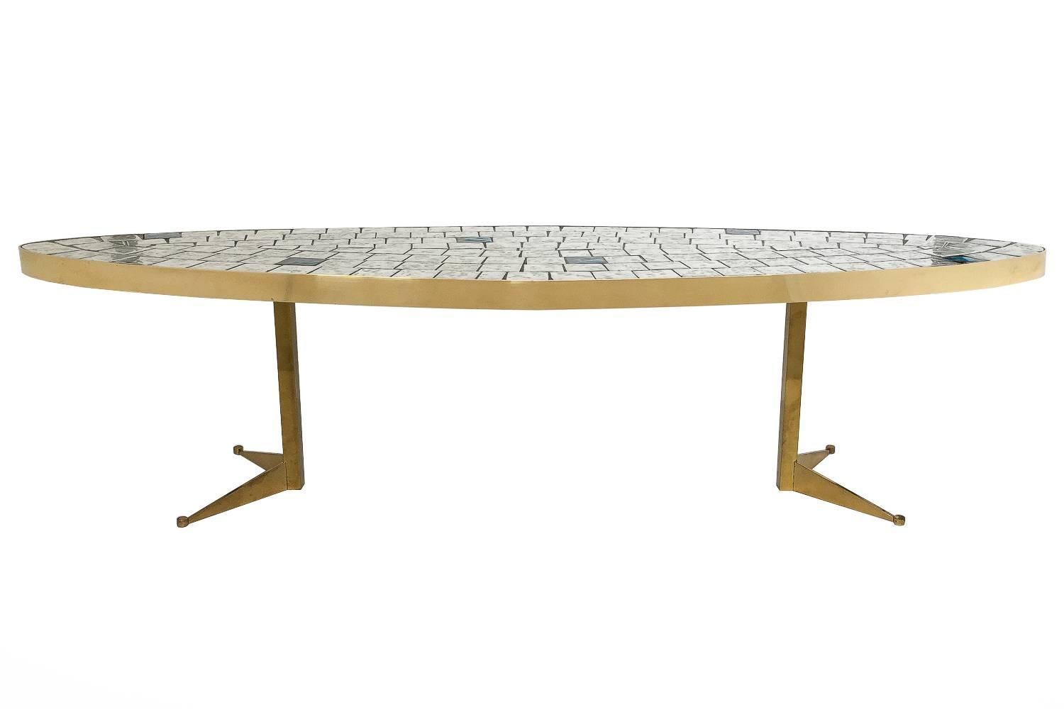 Glazed Italian Brass Tiled Top Surfboard Coffee Table