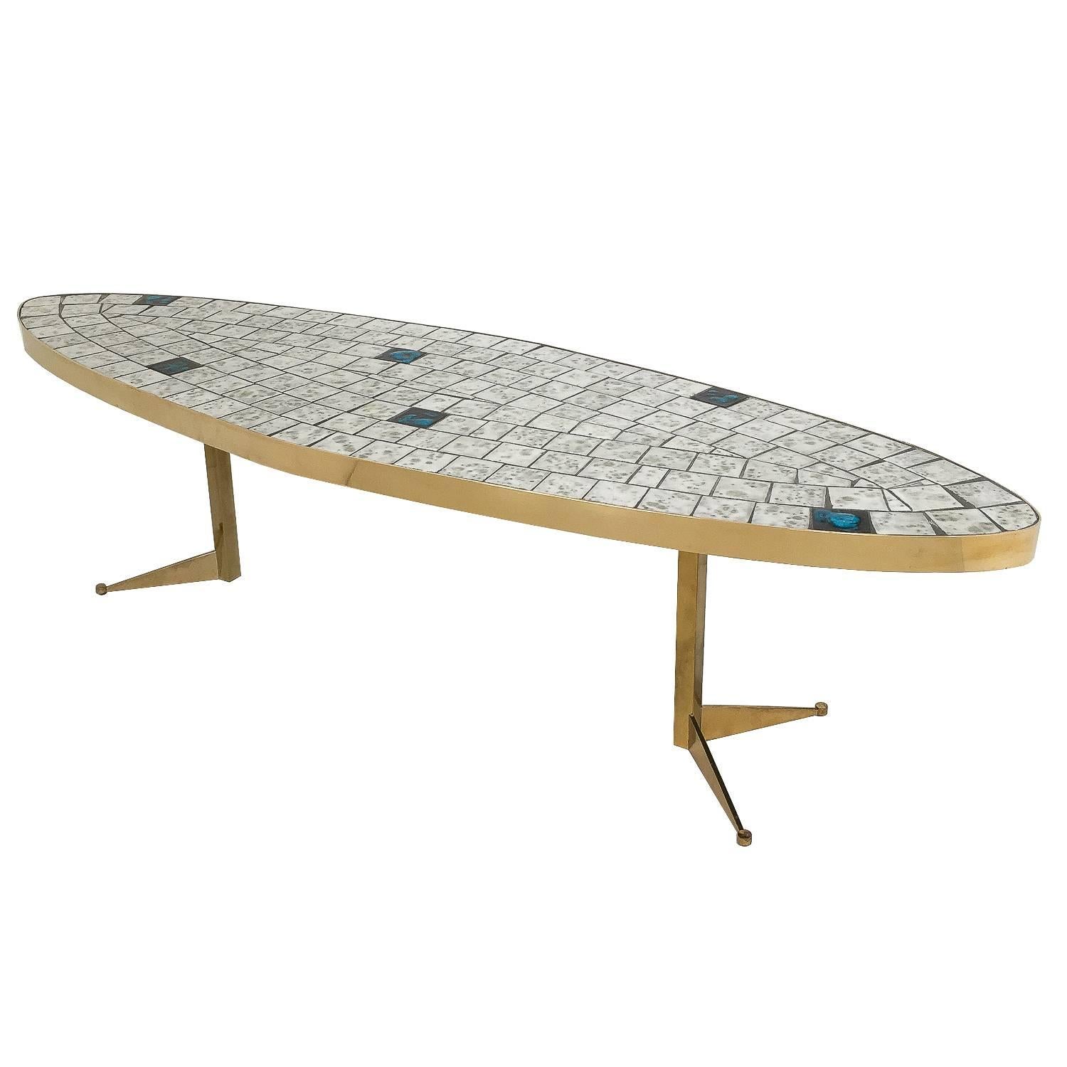 Italian Brass Tiled Top Surfboard Coffee Table 1