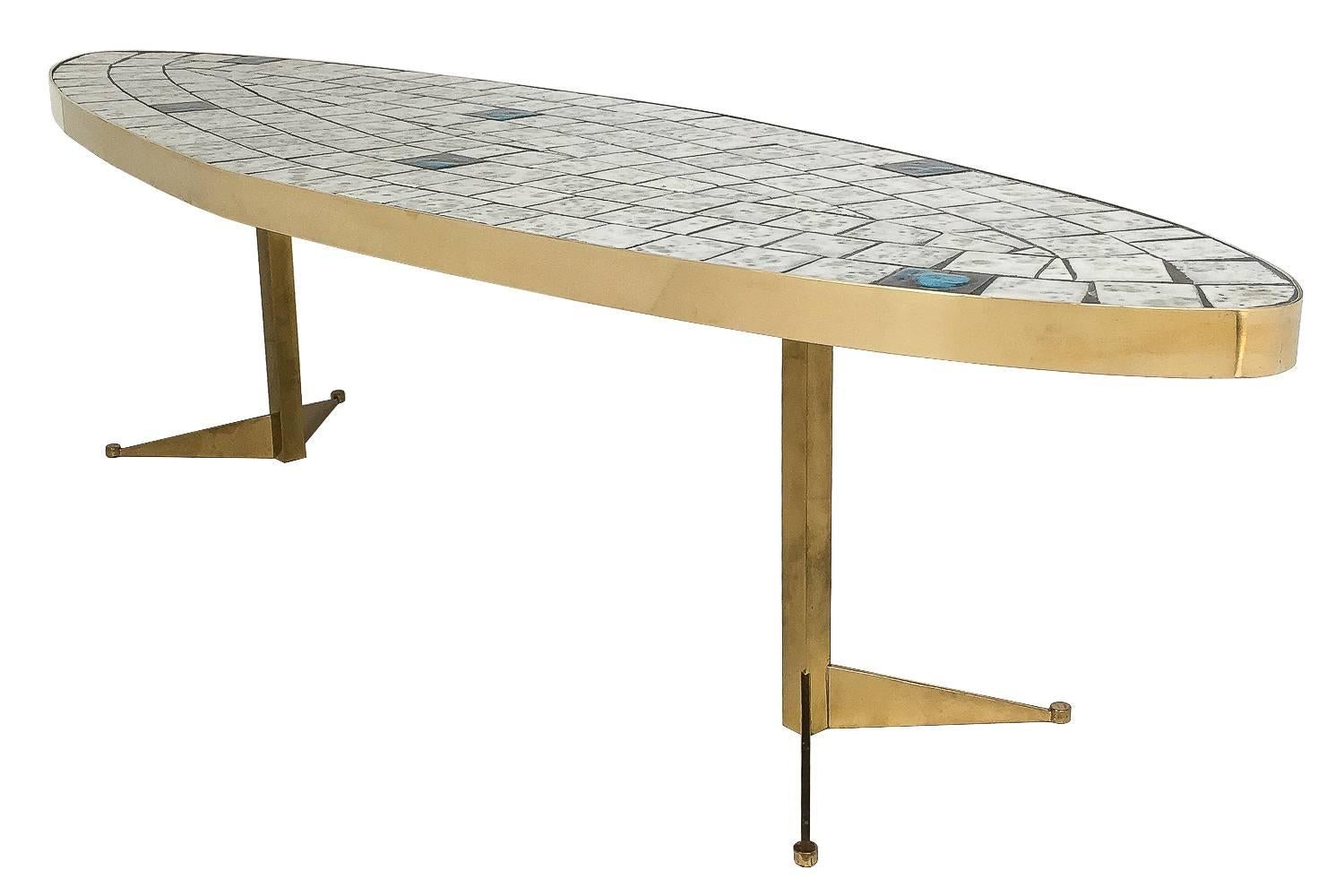 Italian Brass Tiled Top Surfboard Coffee Table 2