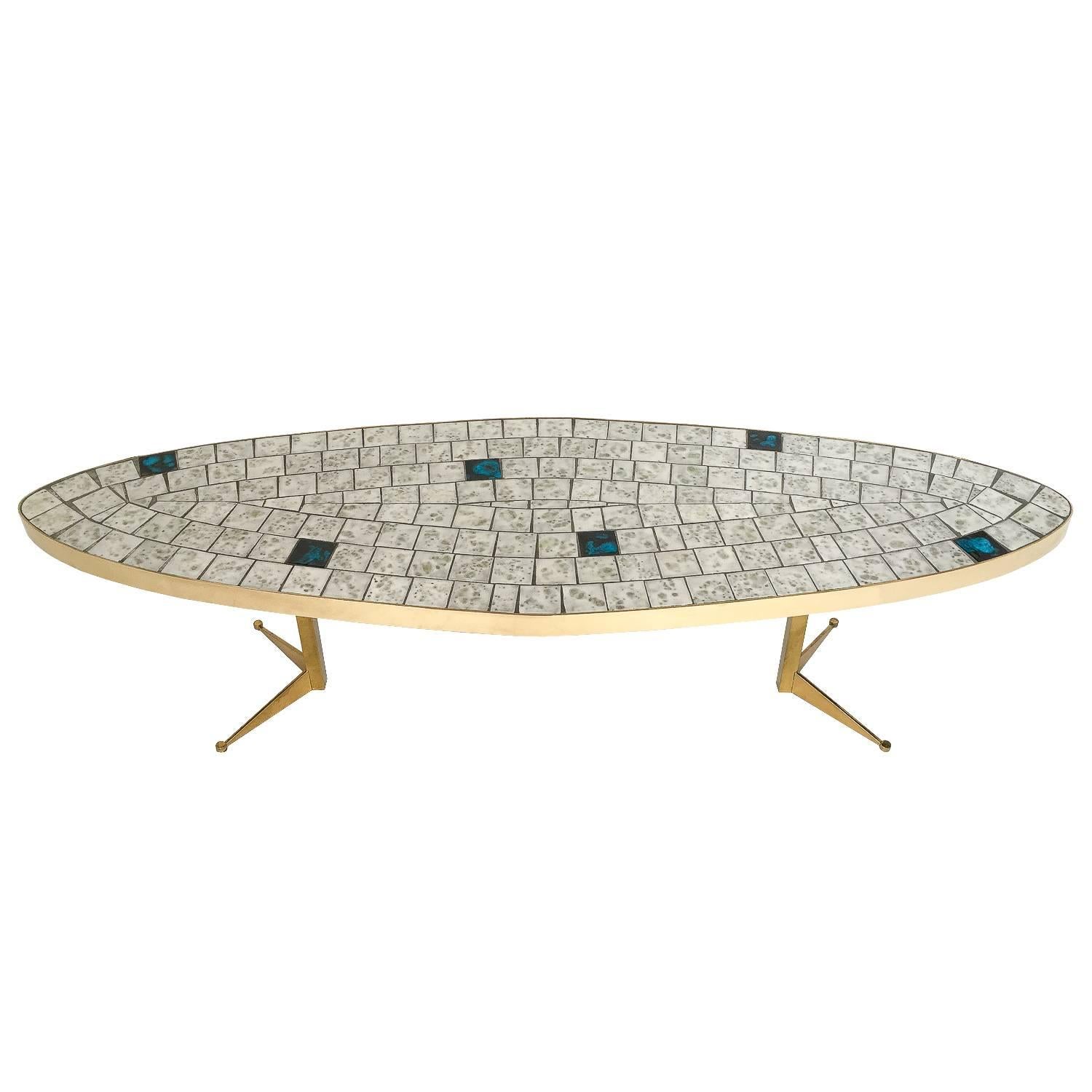 Italian Brass Tiled Top Surfboard Coffee Table