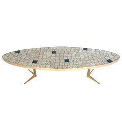 Italian Brass Tiled Top Surfboard Coffee Table