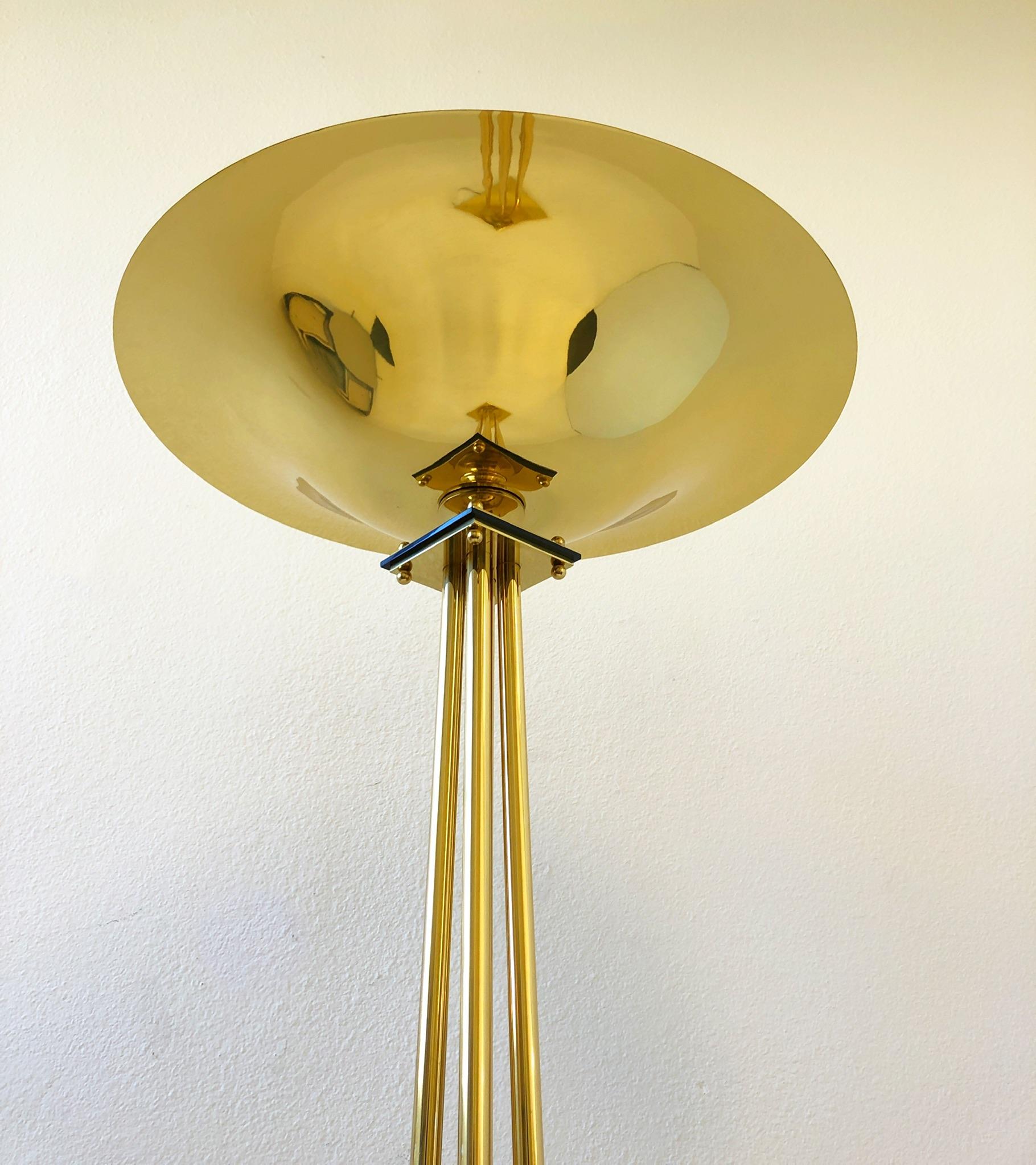 Polished Italian Brass Torchier Floor Lamp by Prearo For Sale