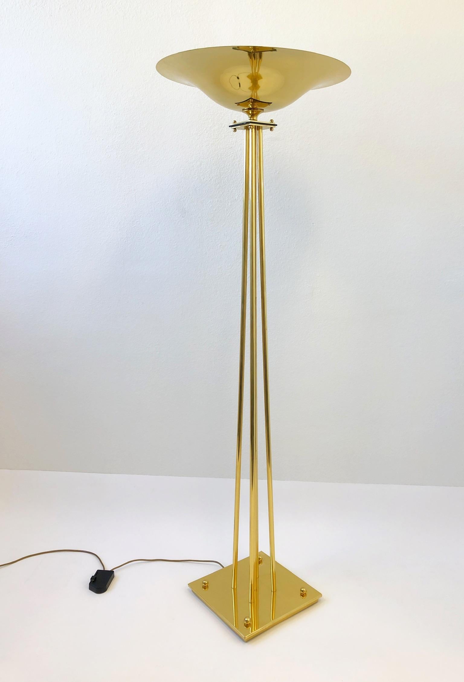 Italian Brass Torchier Floor Lamp by Prearo For Sale 3