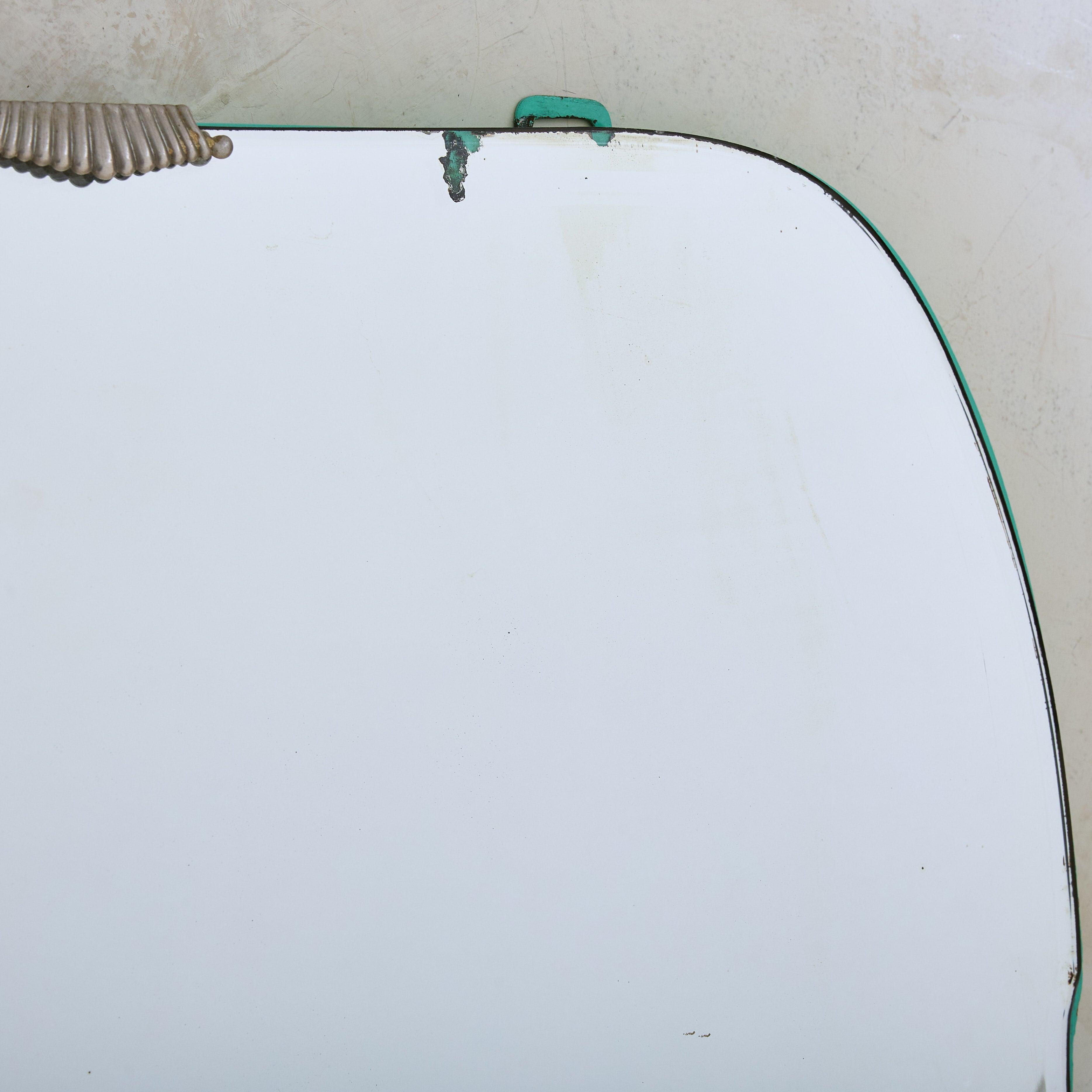 Miroir mural italien en laiton et bois peint en turquoise, 1970 Bon état - En vente à Chicago, IL