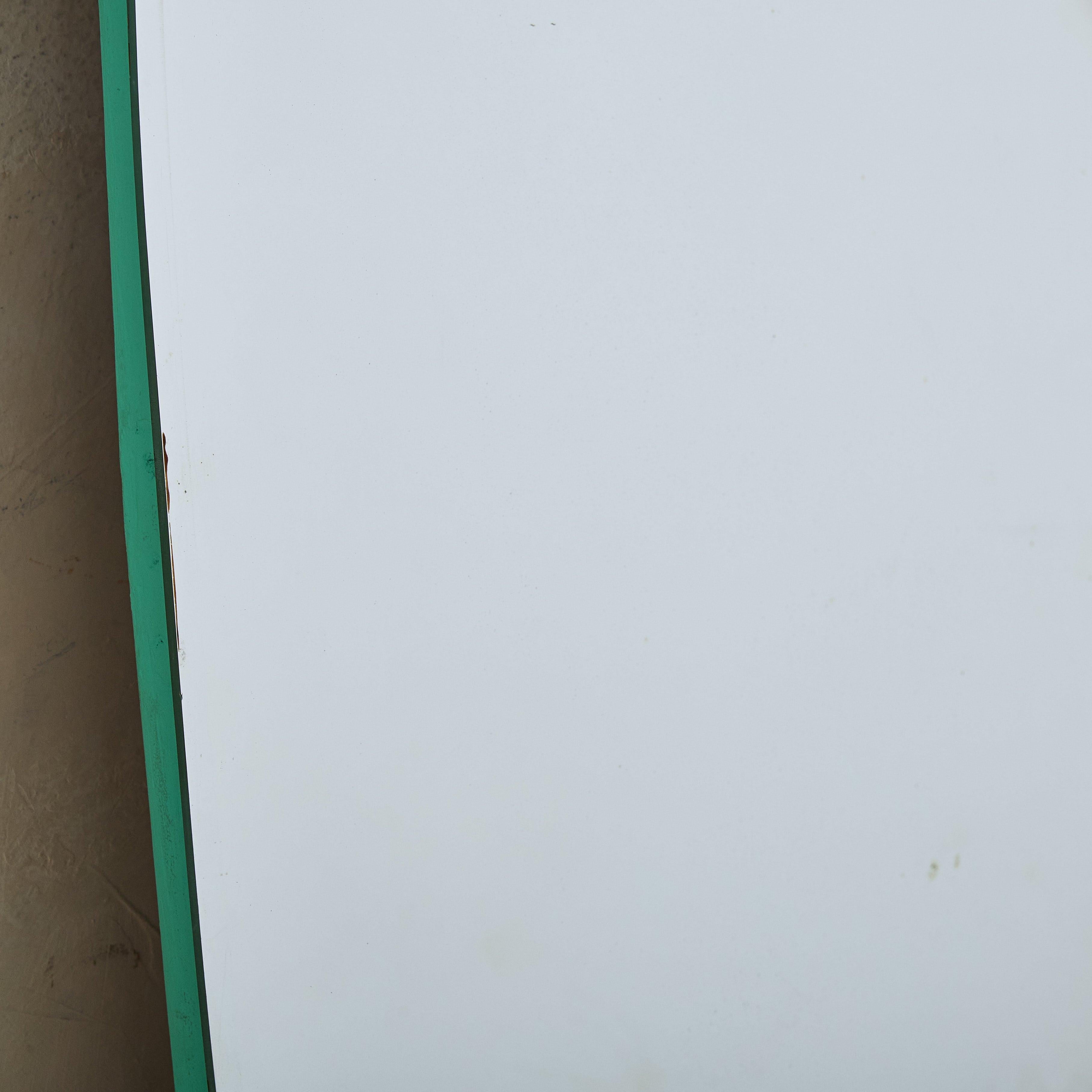 Fin du 20e siècle Miroir mural italien en laiton et bois peint en turquoise, 1970 en vente