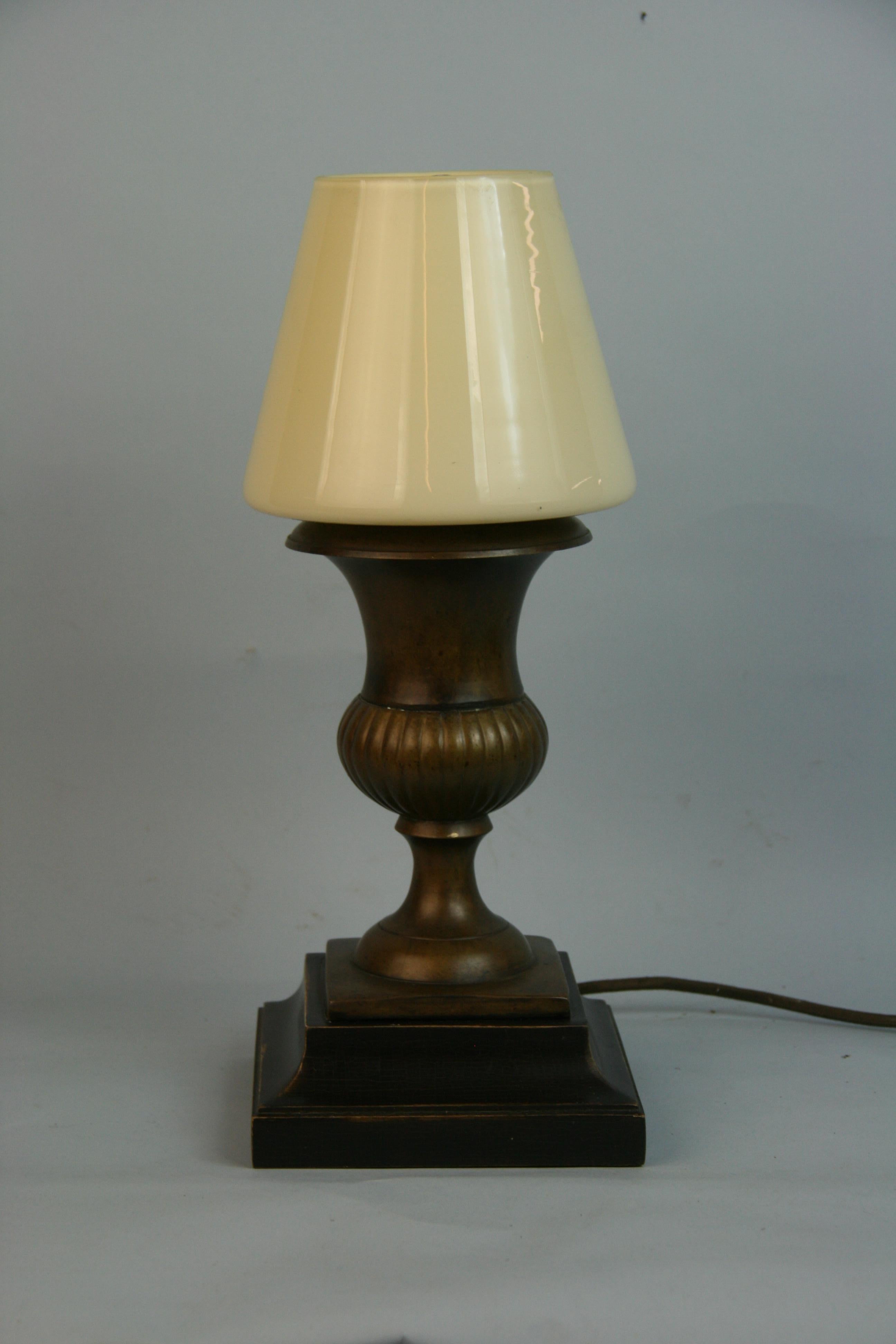 Italian Brass Urn Lamp with Murano Glass Shade '2 Available' In Good Condition In Douglas Manor, NY