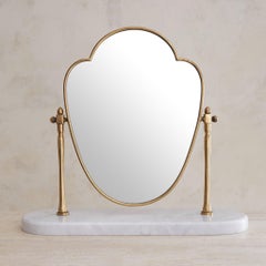 Italian Brass Vanity Mirror with White Marble Base, 1940s