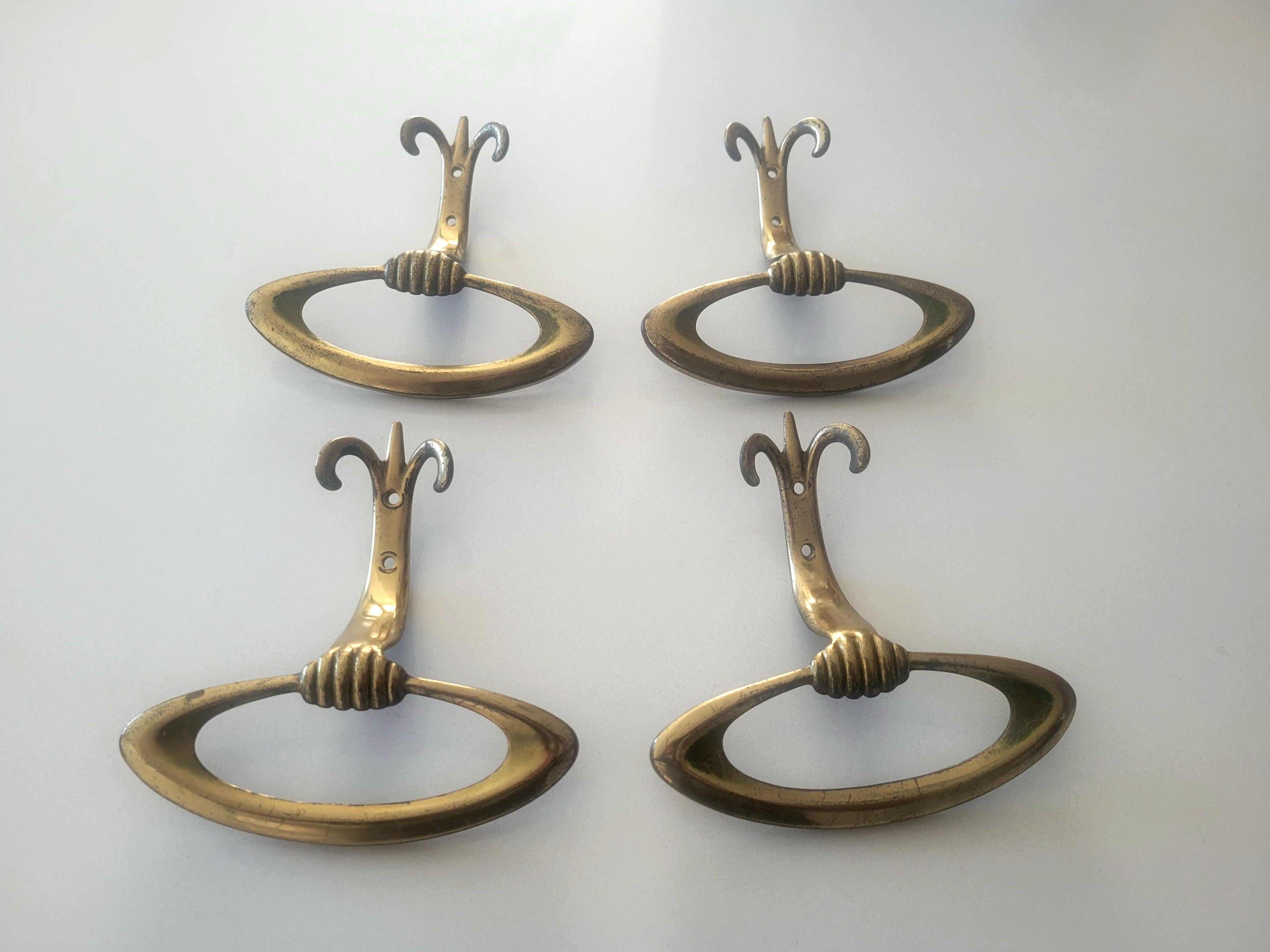 Mid-20th Century Italian Brass Wall Coat Hooks