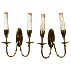 Italian Brass Wall Lights from Venice, Set of Two, 1930s