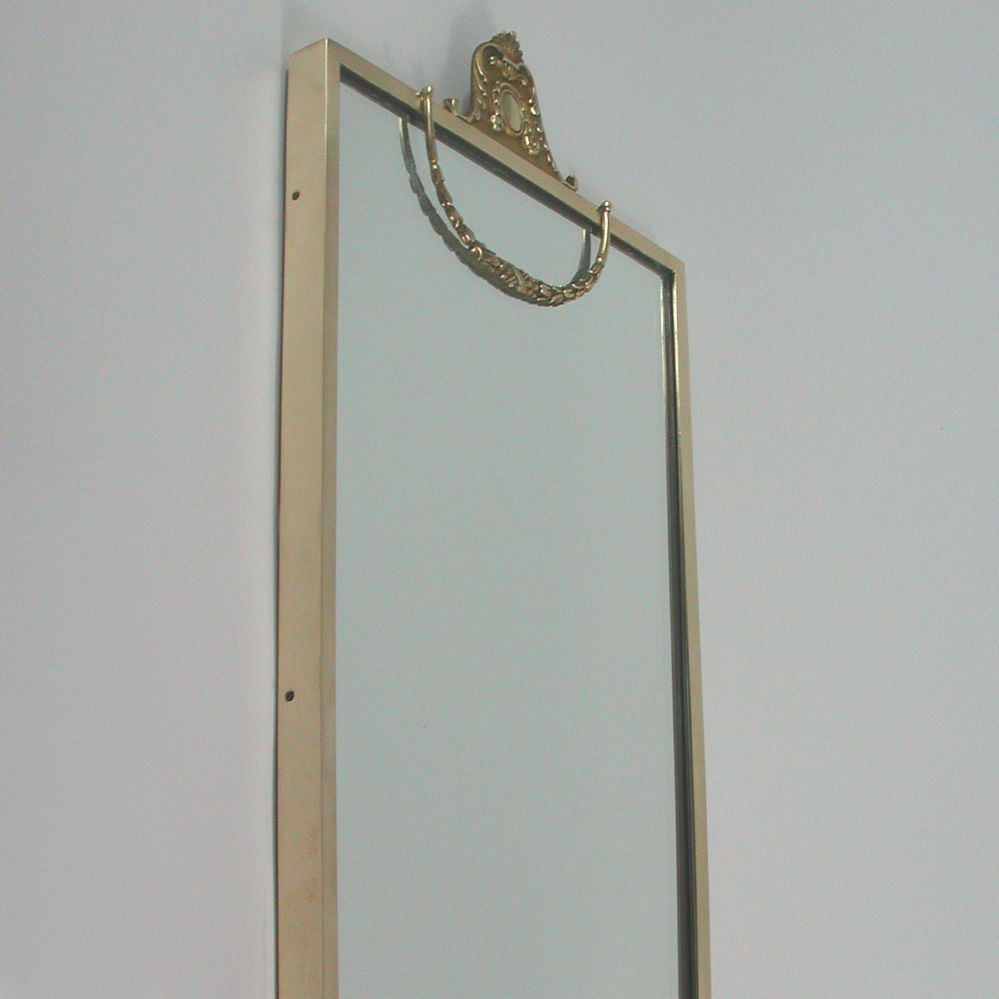Mid-Century Modern Italian Brass Wall Mirror, 1950s For Sale