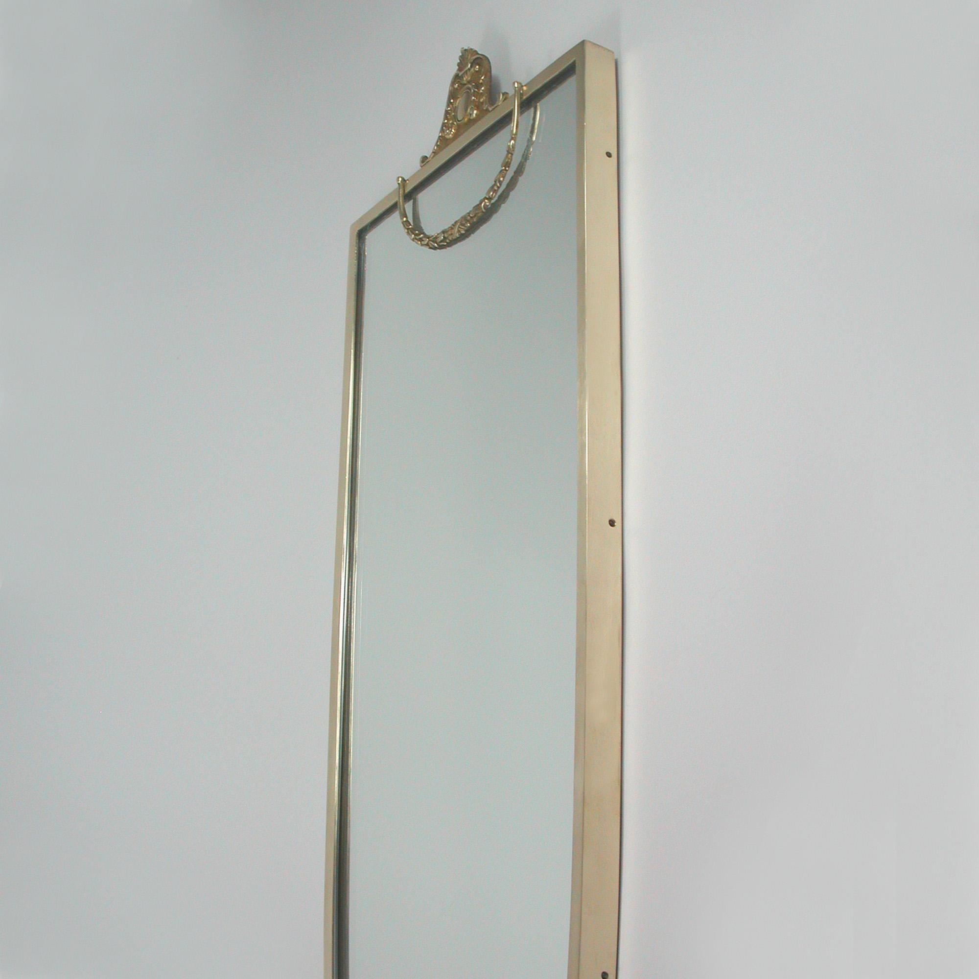 Mid-20th Century Italian Brass Wall Mirror, 1950s For Sale