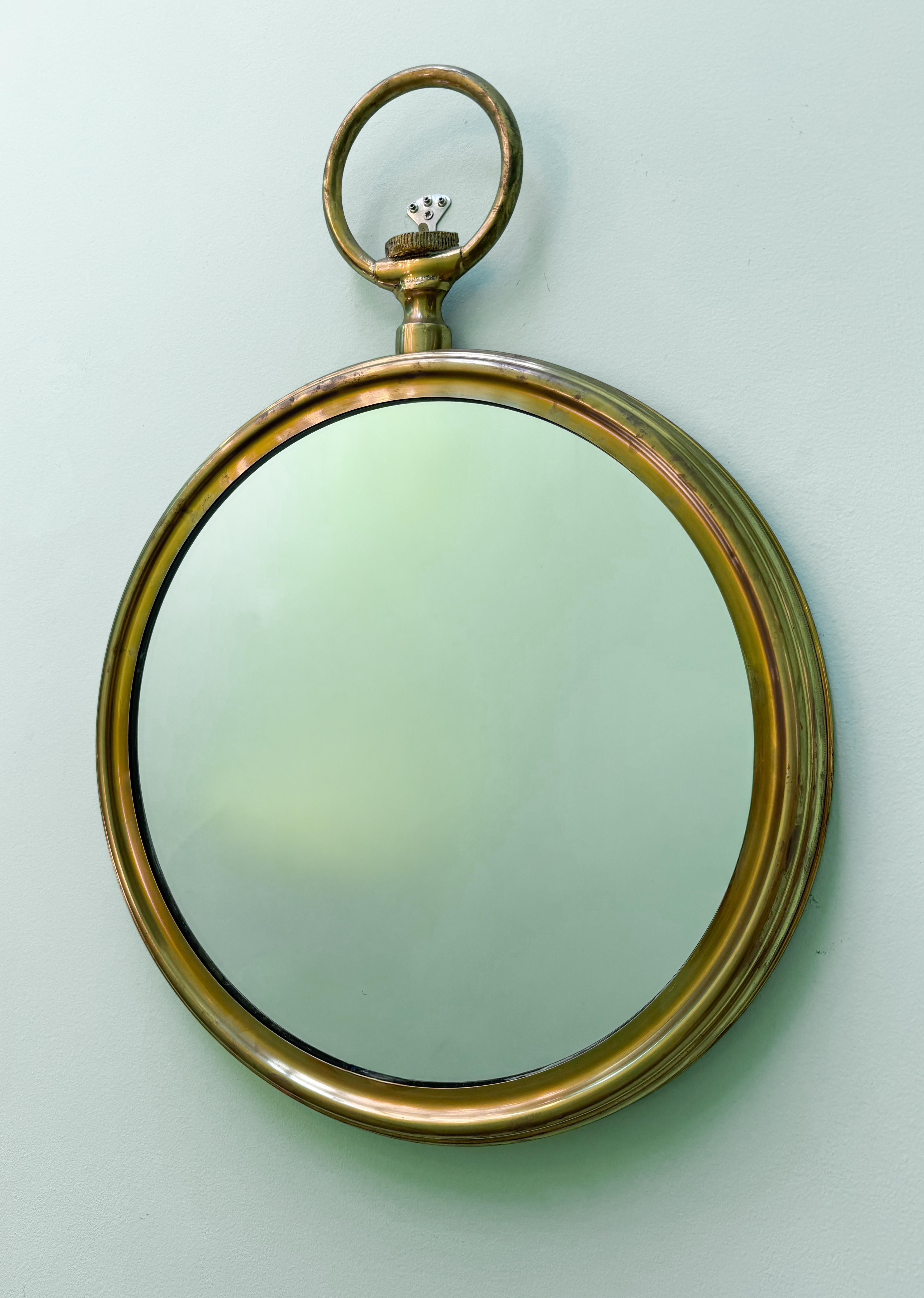 Miroir mural italien en laiton Montre de Poche Or Milieu de Siècle Bon état - En vente à Milano, IT