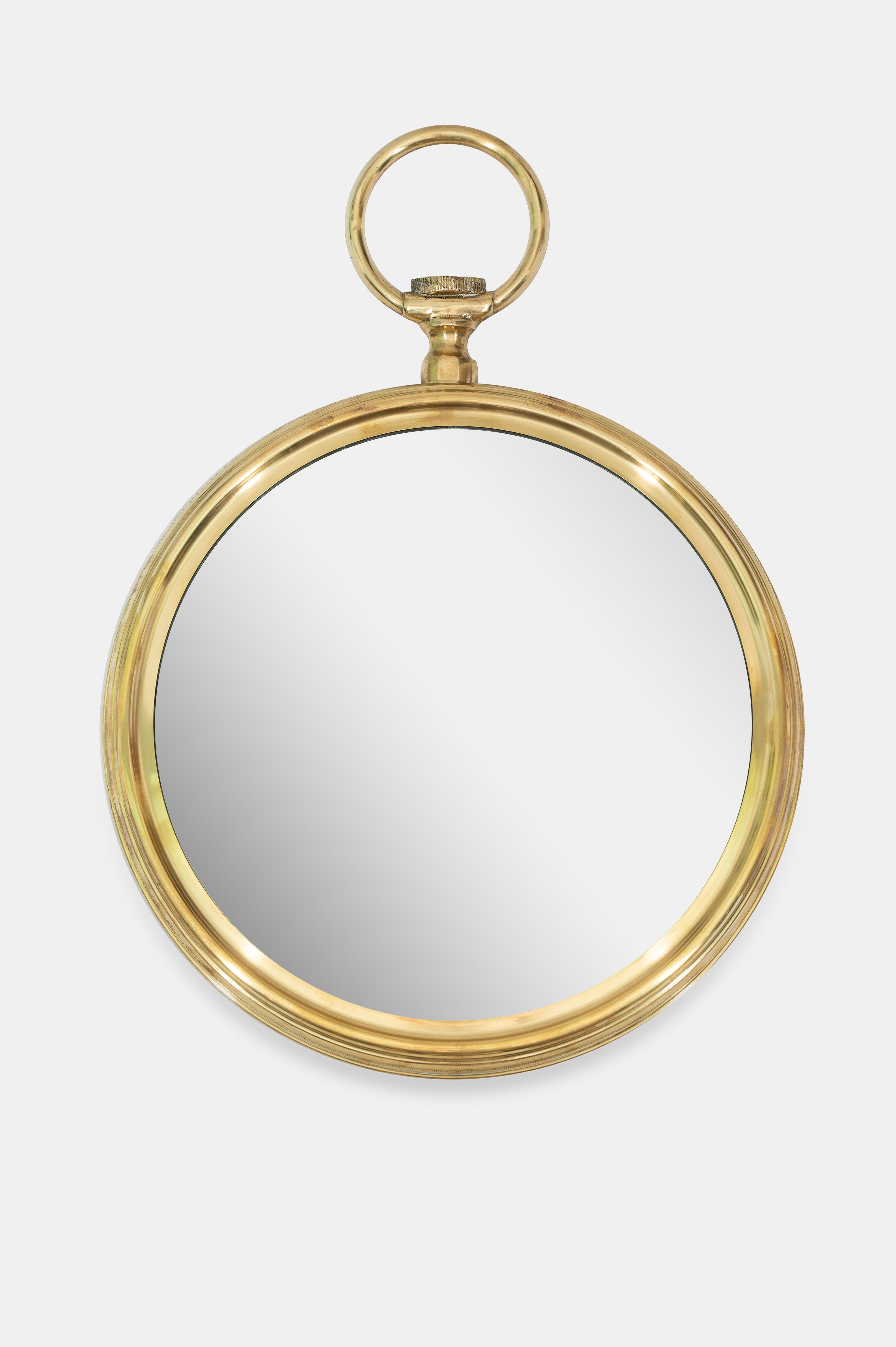Milieu du XXe siècle Miroir mural italien en laiton Montre de Poche Or Milieu de Siècle en vente