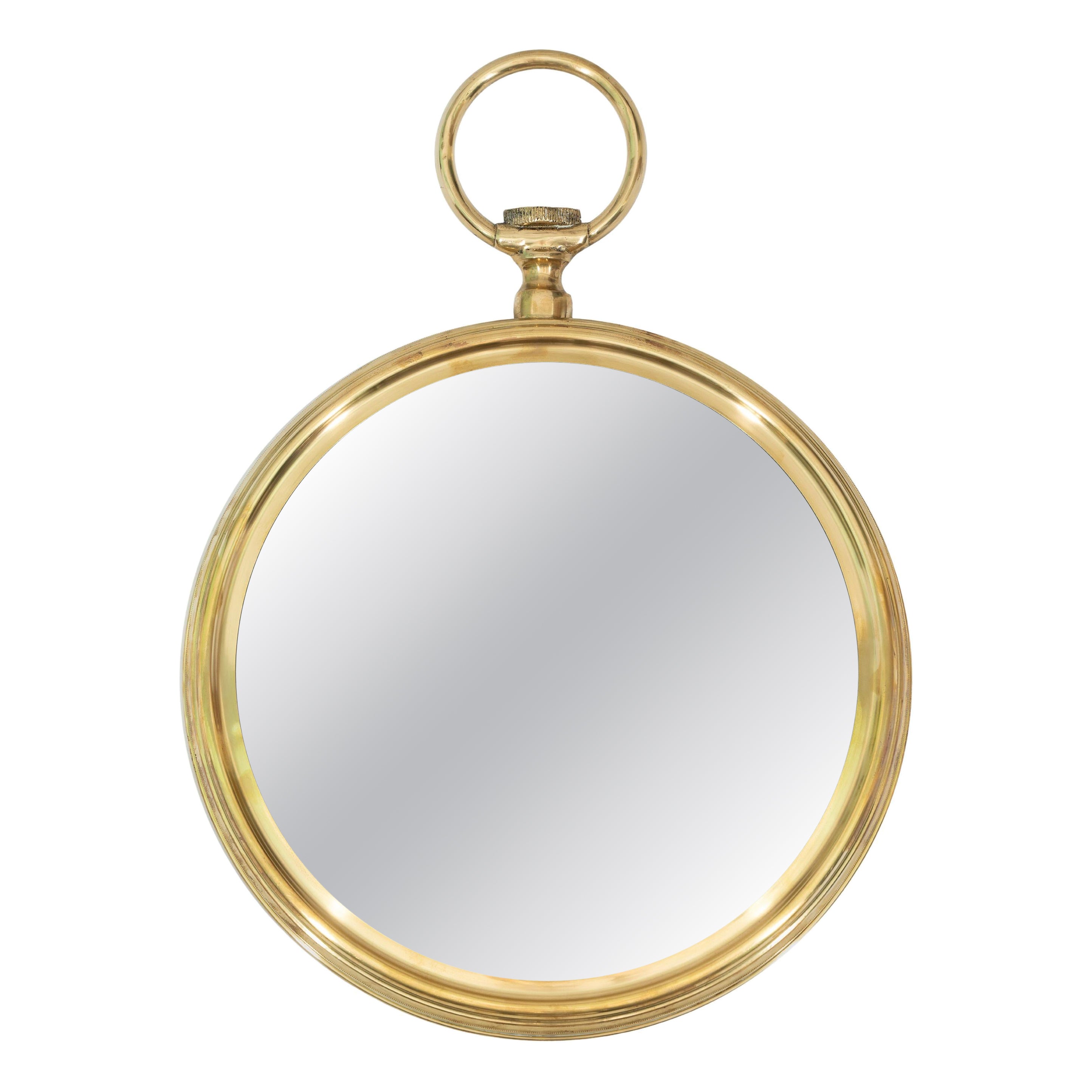 Miroir mural italien en laiton Montre de Poche Or Milieu de Siècle en vente