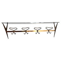 Italian Brass Wall Mounted Coat Rack Shelf  Attributed to Fontana Arte