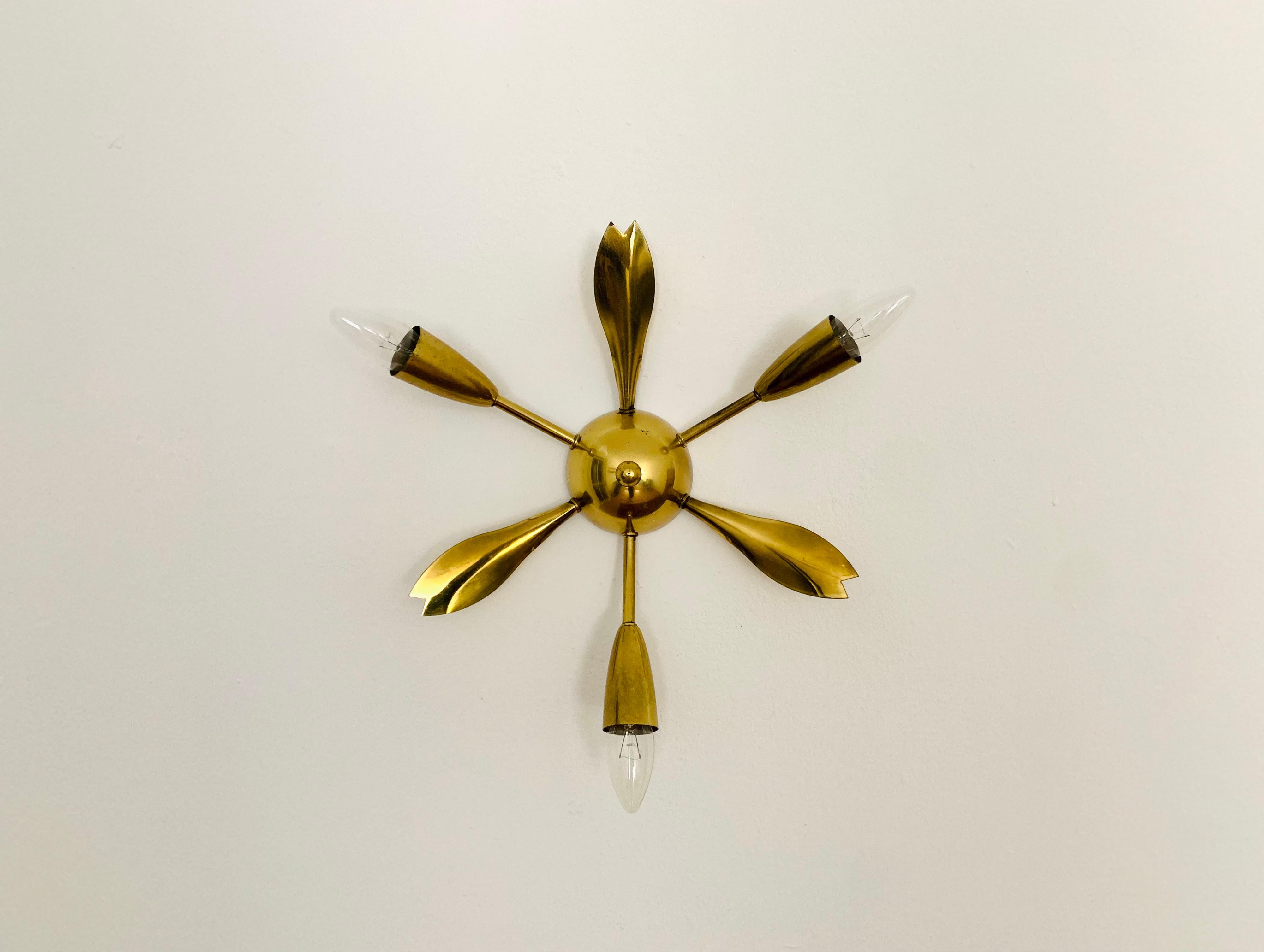 Mid-Century Modern Italian Brass Wall or Ceiling Lamp For Sale