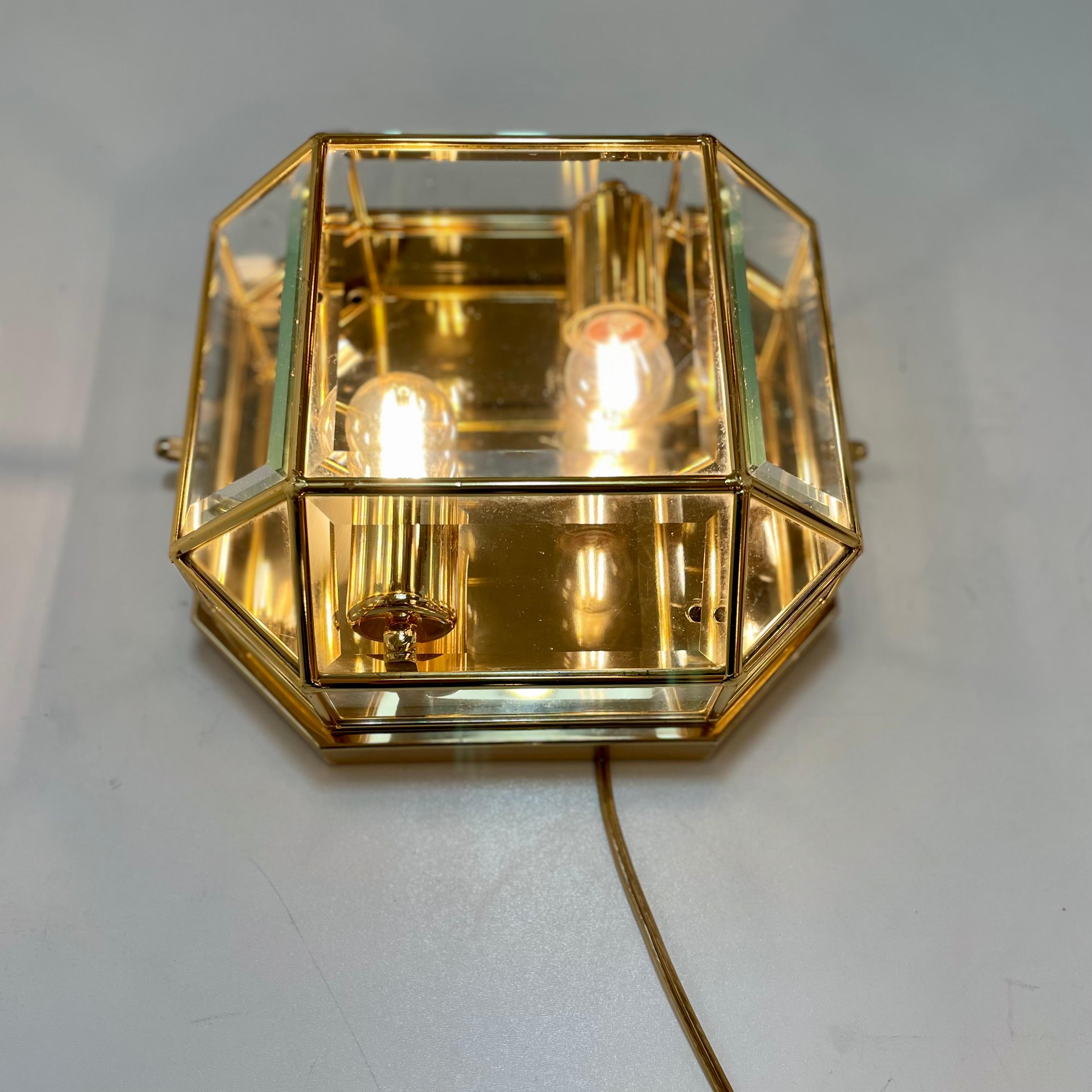 Beveled Italian Brass Wall Sconce, 1980s For Sale