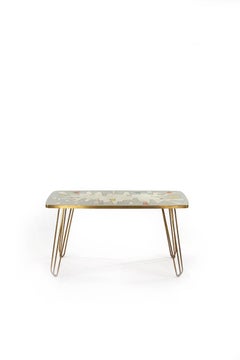 German Brass, White, Grey, Blue and Yellow Glass Mosaic Side Table, 1950s