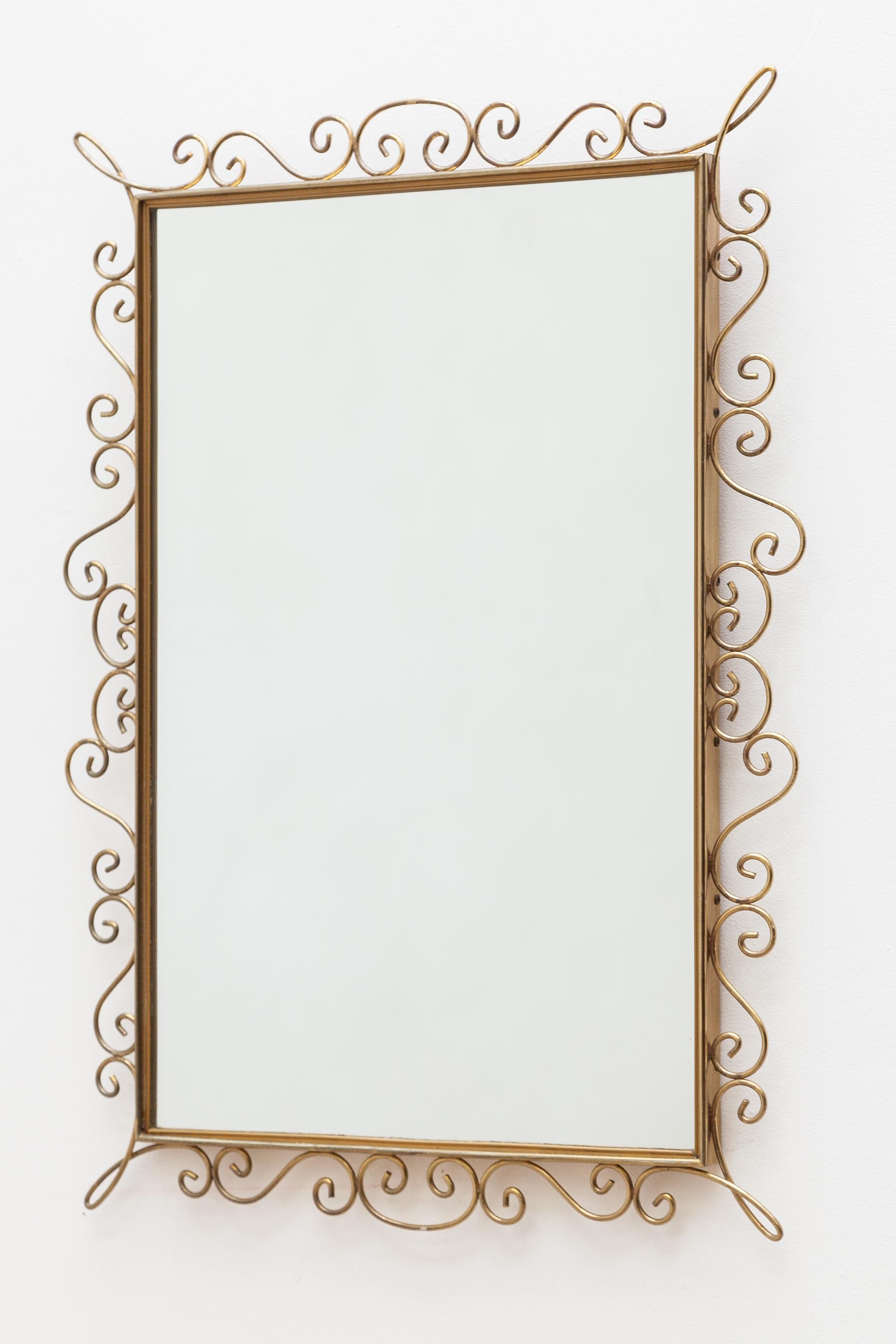 Mid-Century Modern Italian Brass Wired Sculptural Loop Wall Mirror, 1950s For Sale