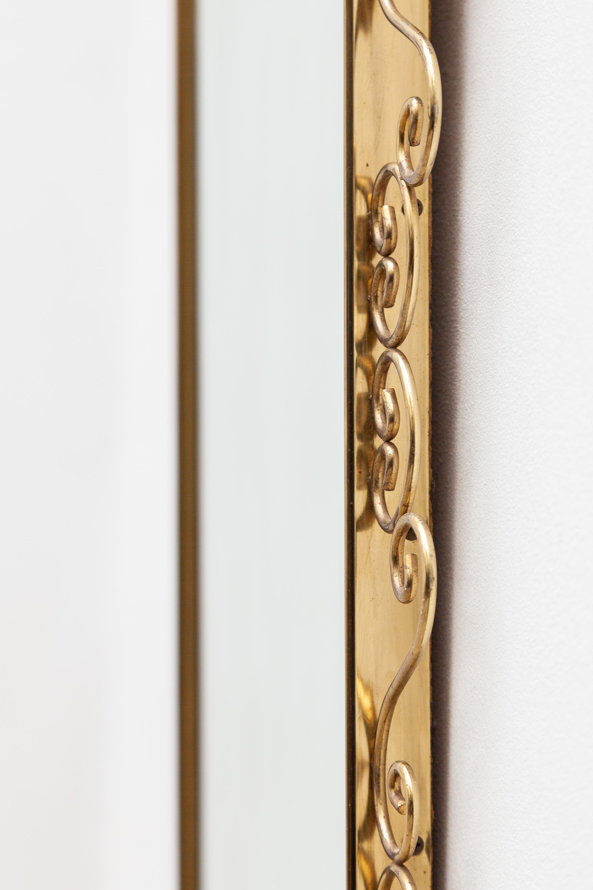 Mid-20th Century Italian Brass Wired Sculptural Loop Wall Mirror, 1950s For Sale