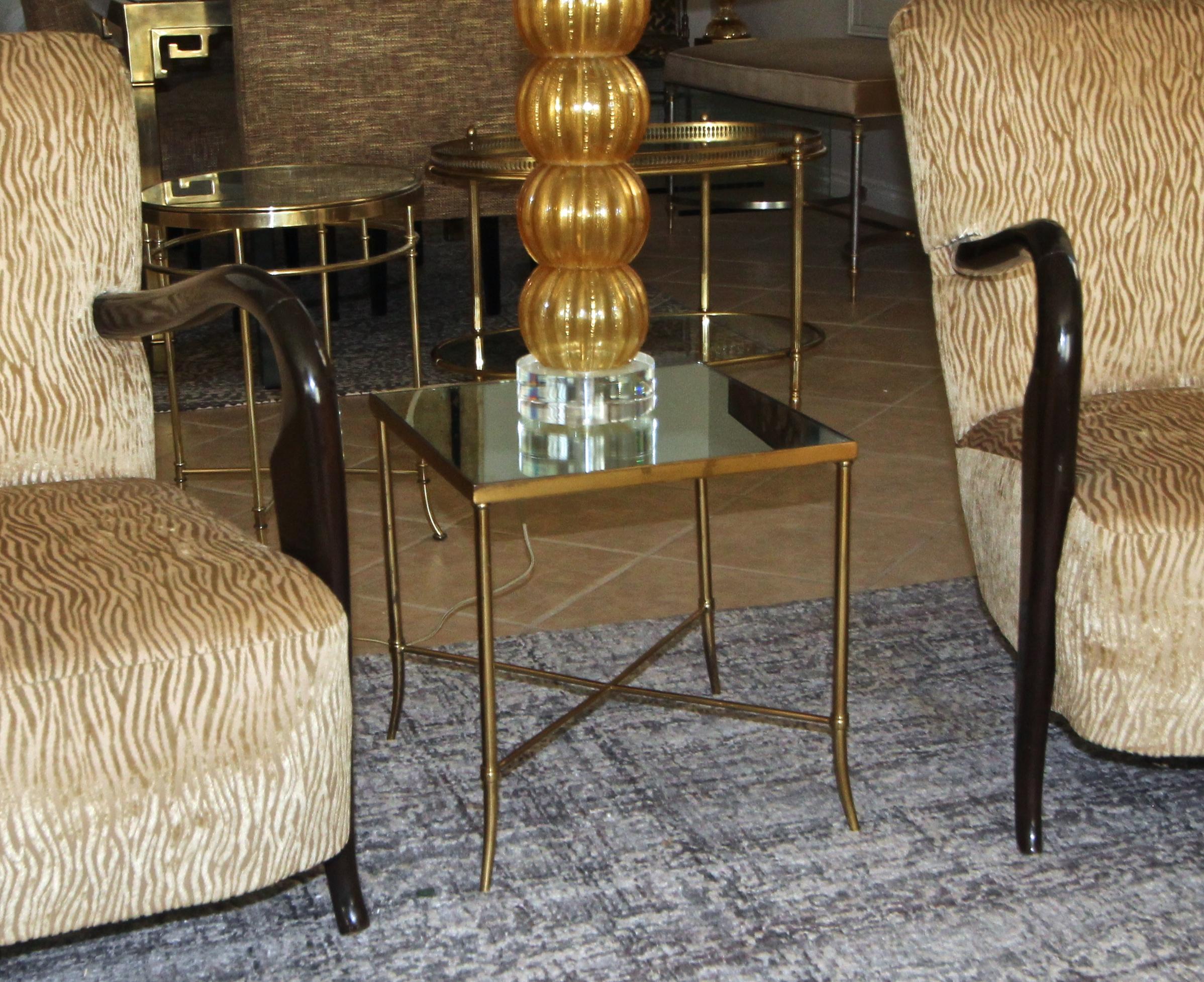 Italian Brass x Base Side Table with Inset Mirrored Top 12