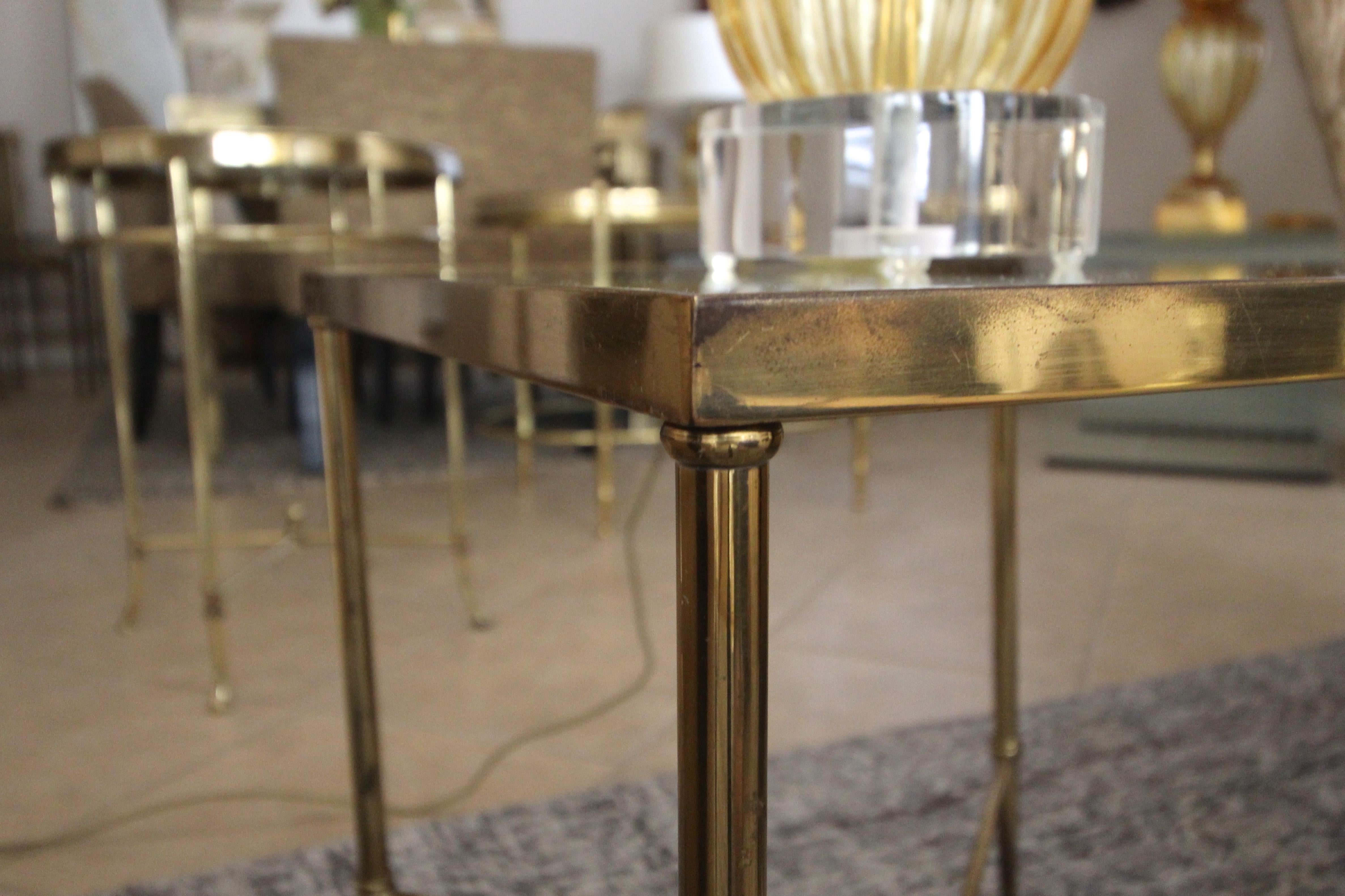 Italian Brass x Base Side Table with Inset Mirrored Top 1