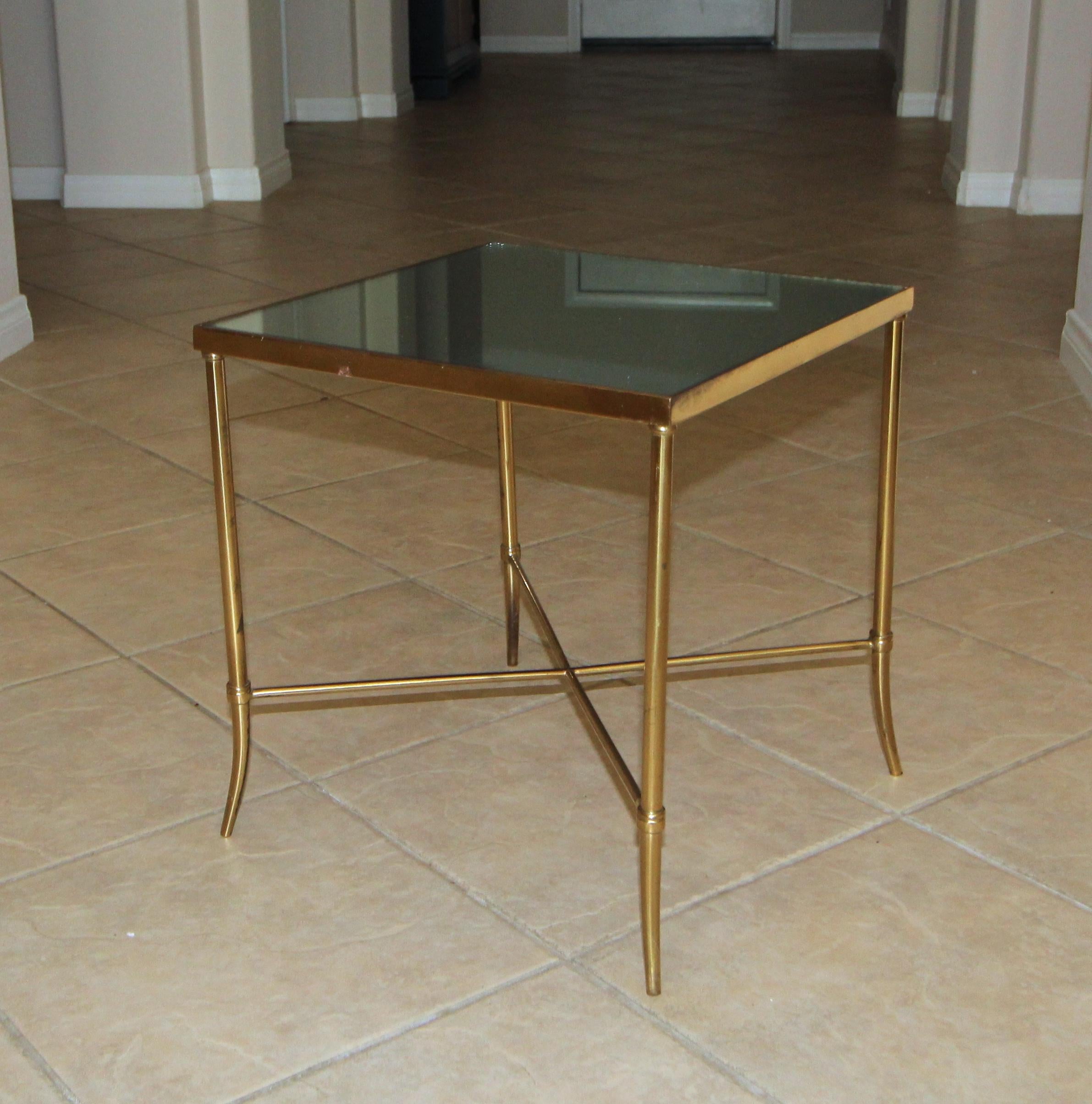 Italian Brass x Base Side Table with Inset Mirrored Top 2