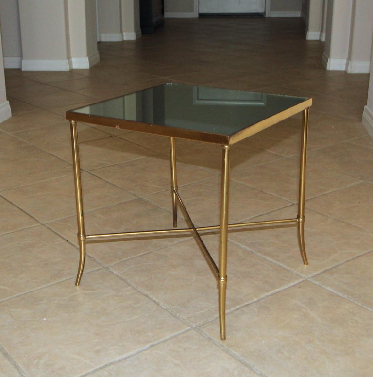 Italian Brass x Base Side Table with Inset Mirrored Top For Sale 2