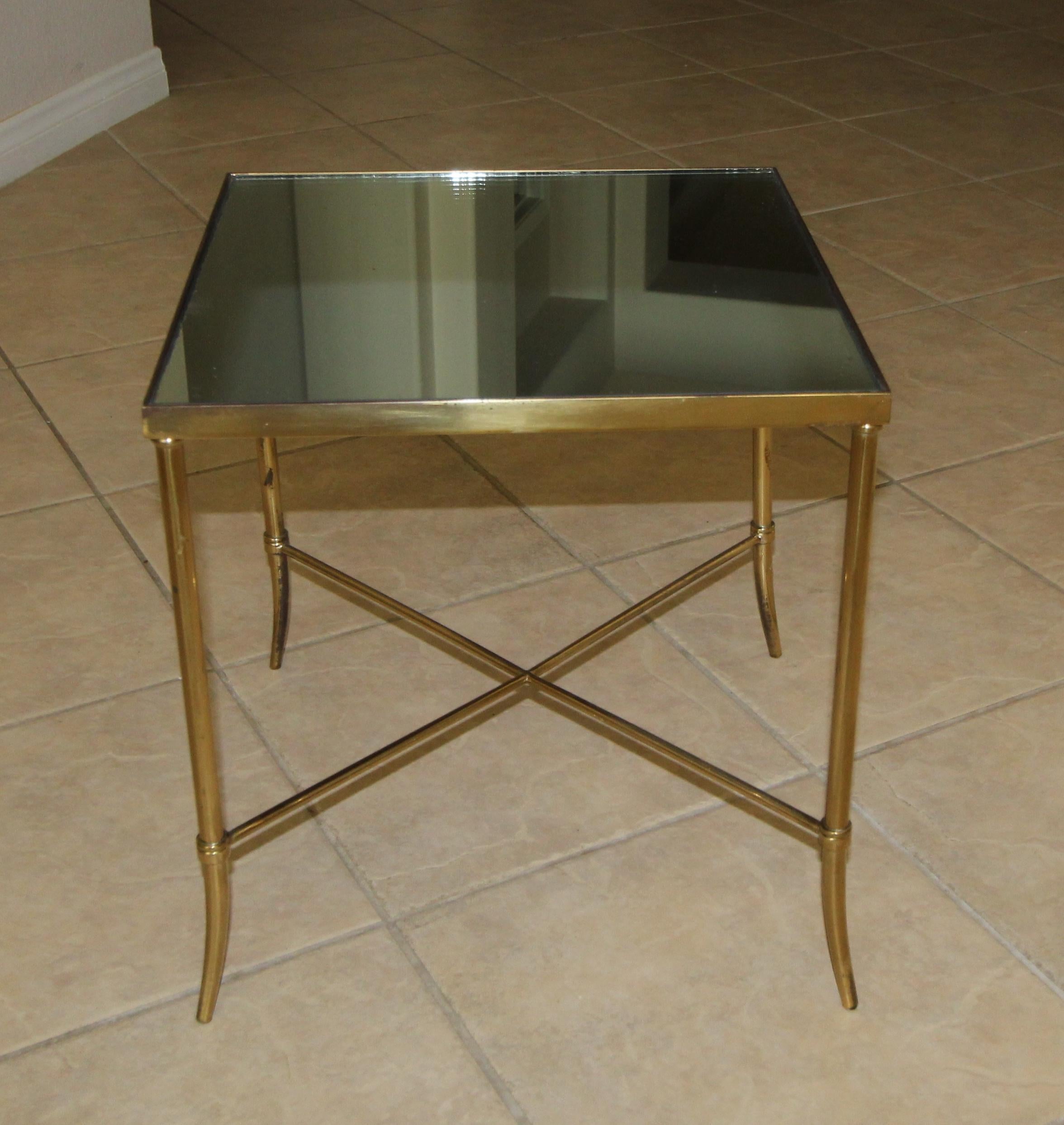 Italian Brass x Base Side Table with Inset Mirrored Top 3