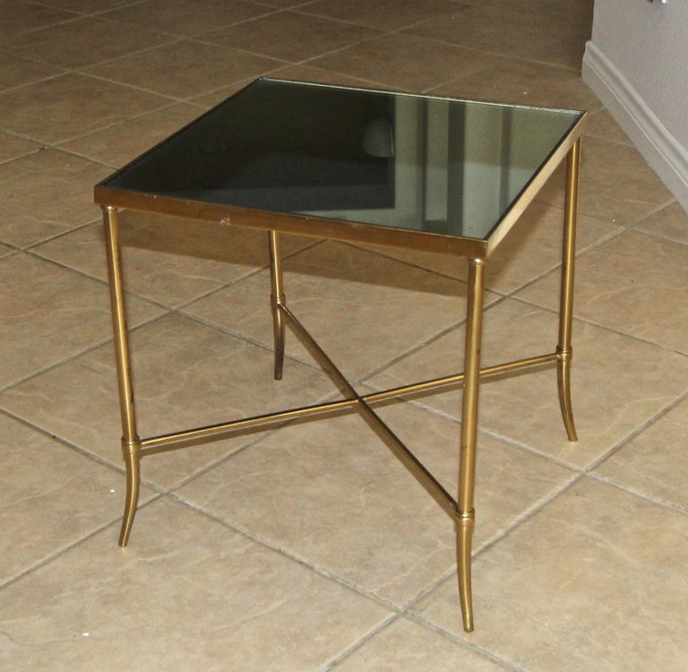 Italian Brass x Base Side Table with Inset Mirrored Top For Sale at 1stDibs