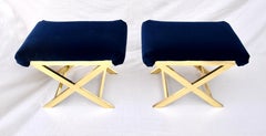 Italian Brass X-Base Stools After Charles Hollis Jones
