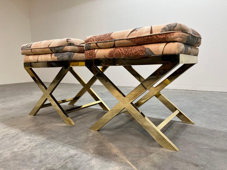 Italian Brass XBase Stools After Charles Hollis Jones For Sale at 1stDibs