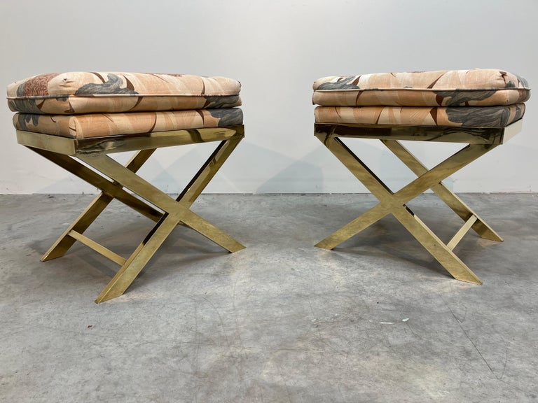 Italian Brass XBase Stools After Charles Hollis Jones For Sale at 1stDibs