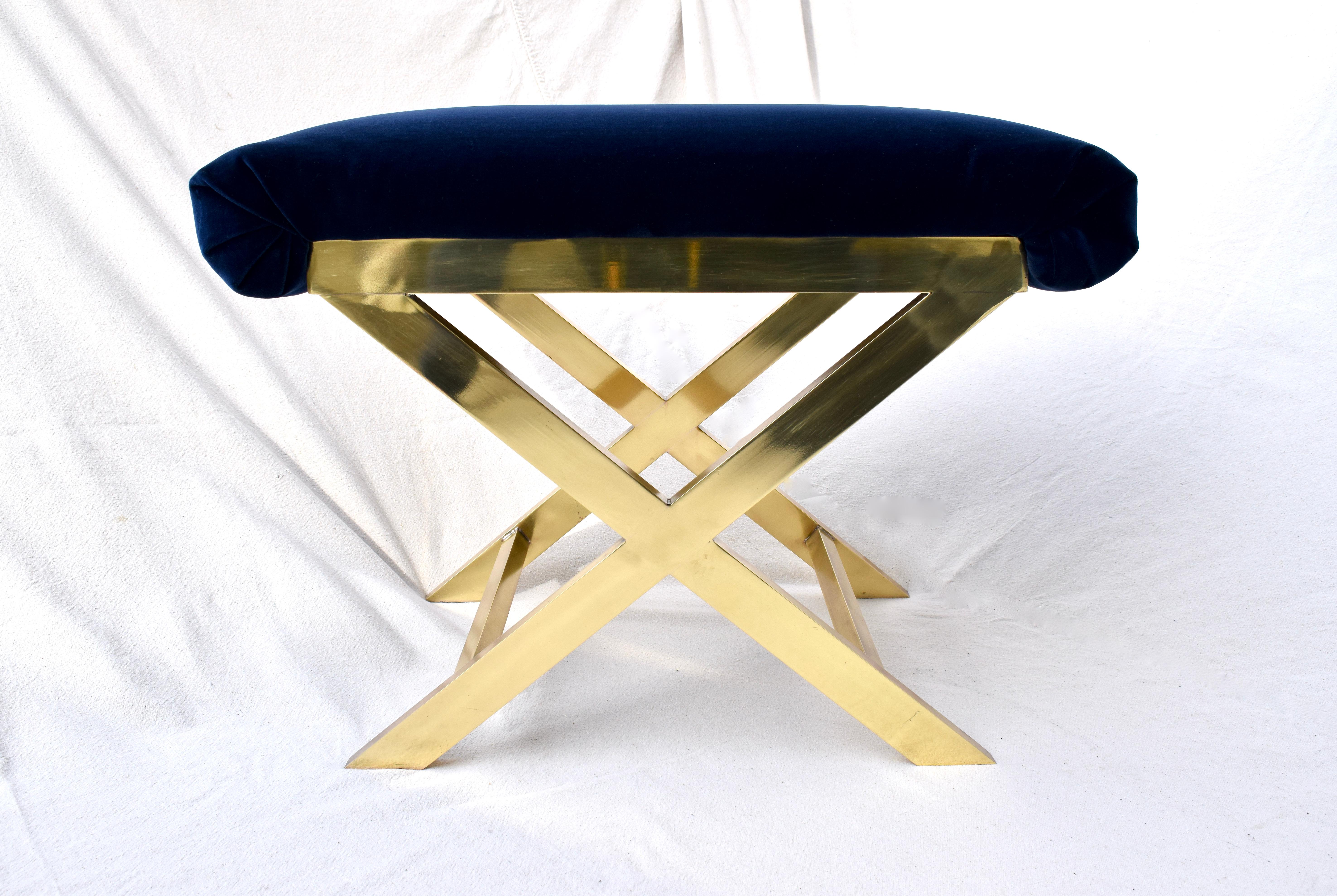 Italian Brass X-Base Stools After Charles Hollis Jones 1