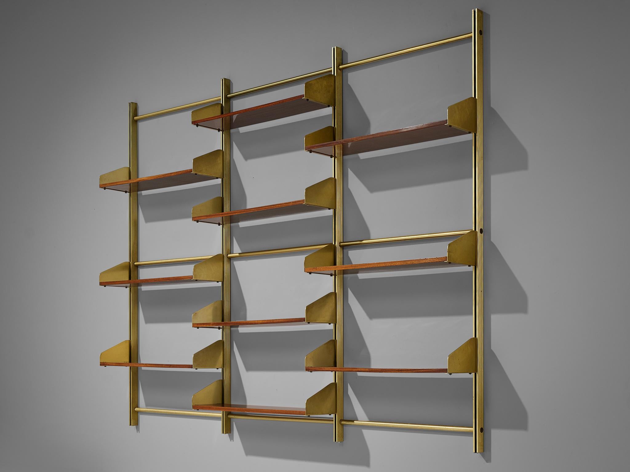 Mid-20th Century Italian Brassed and Teak Wall Unit by Feal