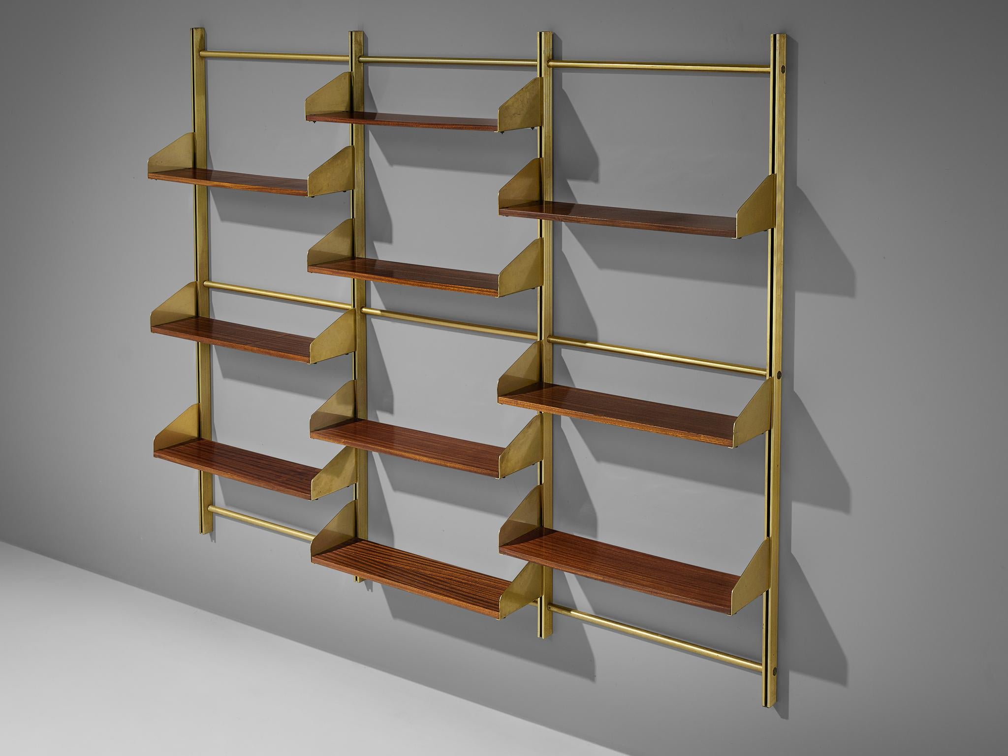 Italian Brassed and Teak Wall Unit by Feal 1